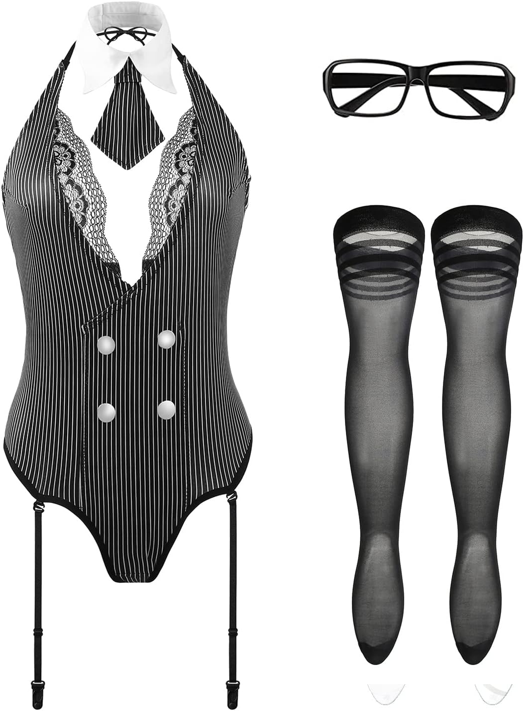 XSPICE Sexy Teacher Costumes for Women Cosplay Lingerie Outfits with Stocking 4PCS