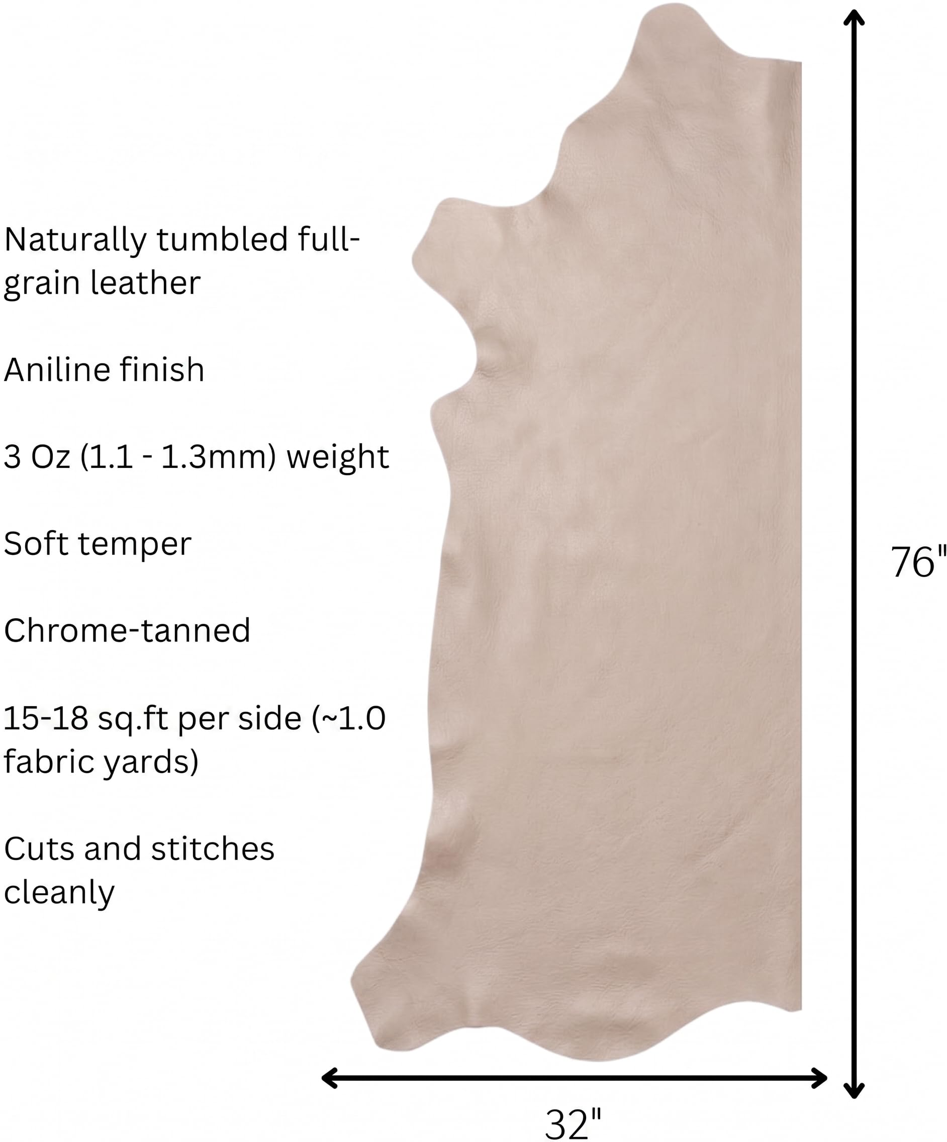 Kuhleder-Seite, beige, Premium-Qualität, Vollnarbenleder, Halbleder, AA, Polsterlederstoff (15–18 m²)