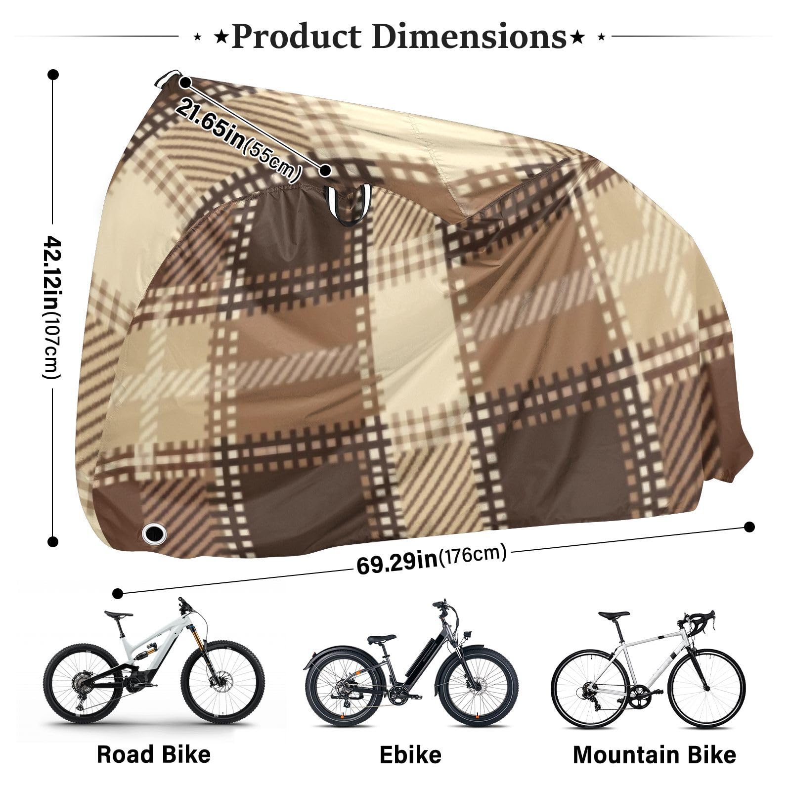Housse de vélo d'extérieur imperméable à motif tartan marron