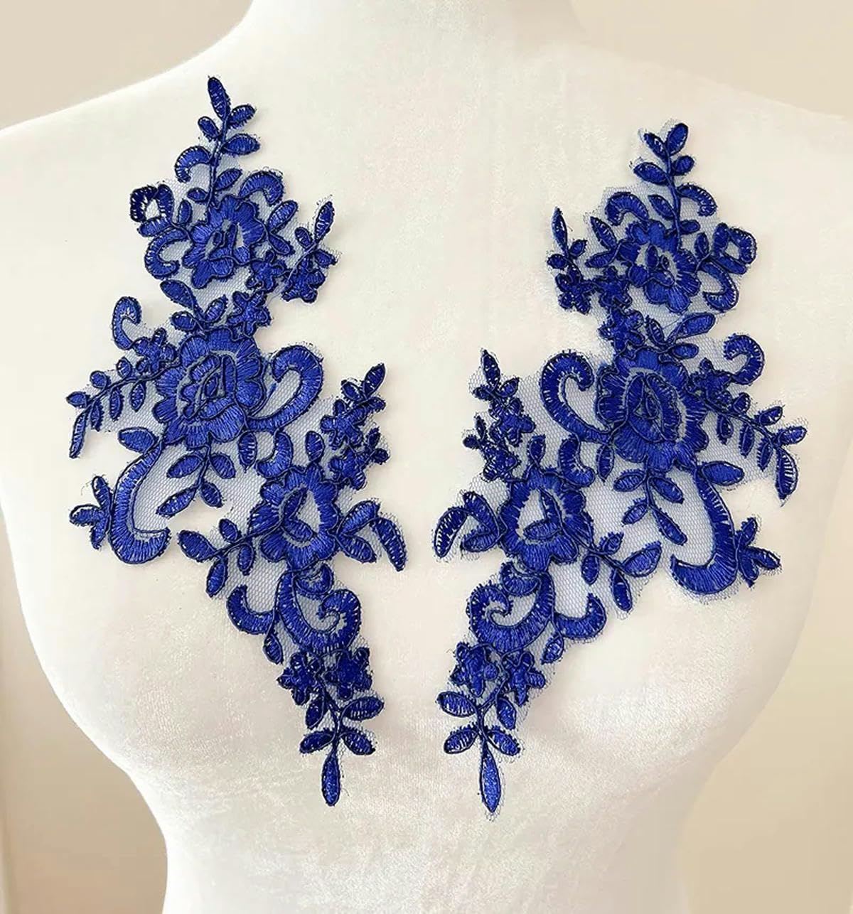 Coppia Toppe Ricamate A Forma Di Fiore Blu 8x10,6 Cm, Applicazione A Ferro O Da Cucire Su Vestiti, Jeans, Borsa