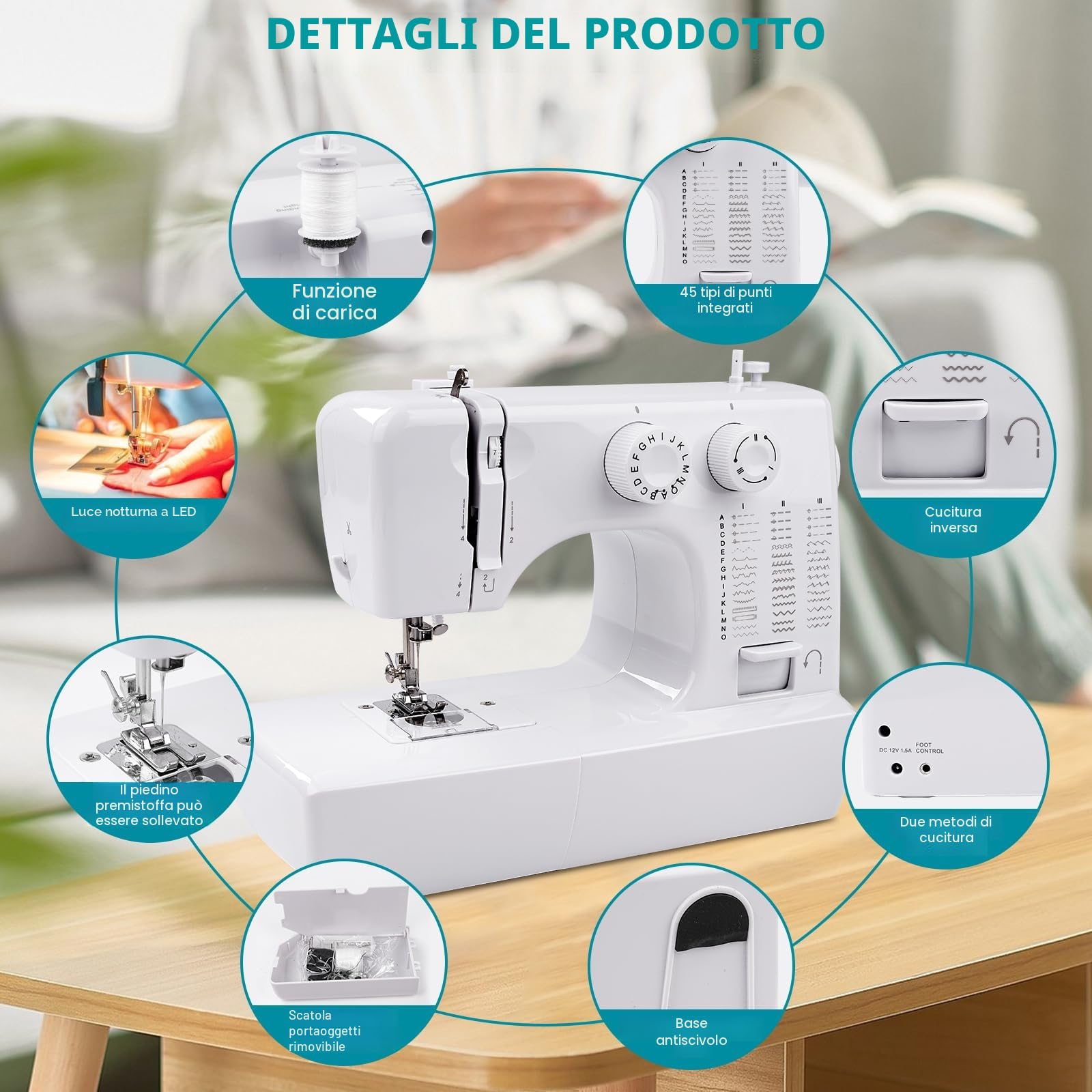 818 Macchina da cucire Mini per la casa, macchina da cucire elettrica a 45 punti con kit di cucito da 42 pezzi per bambini, adulti e principianti