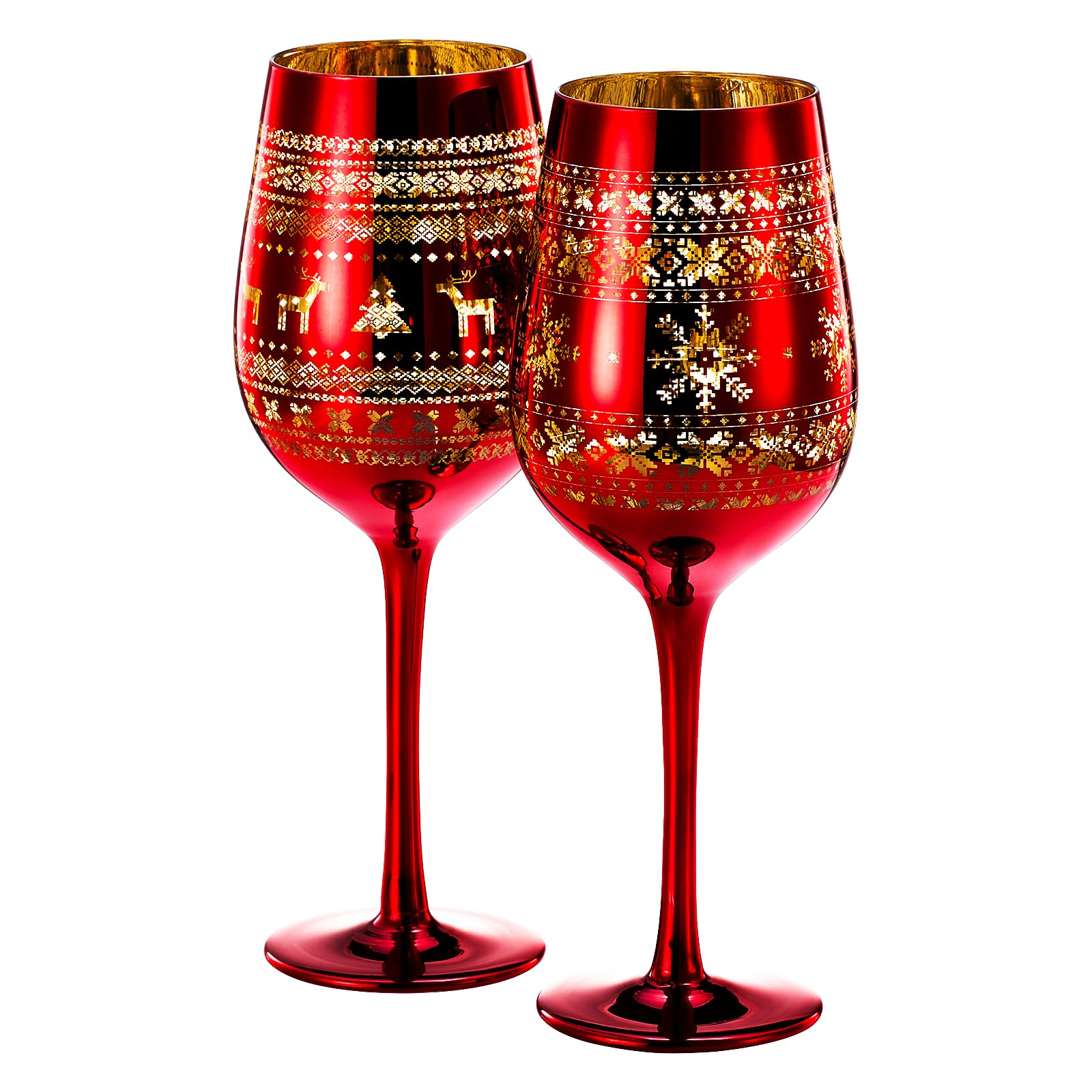 Crystal Stemmed Christmas Wine Glasses Goblets Set Of 2 Themed Vibrant Red