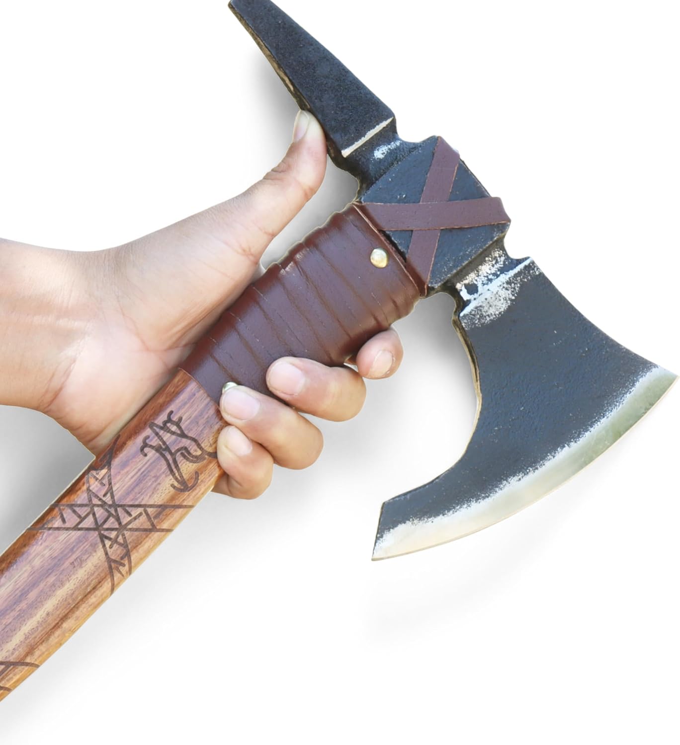 Handmade Carbon Steel Tomahawk Axe, Viking Axe with Beech Wooden Handle, Camping Axe, Chopping Axe, Bushcrafting Hatchet, with Premium Leather Sheath