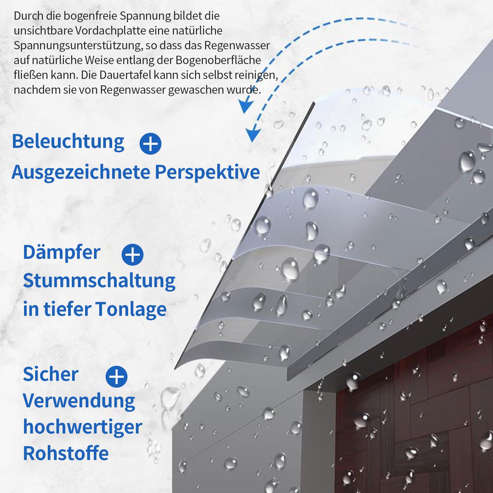 Marquesina para puerta de casa, toldo de policarbonato, protección solar y protección contra la lluvia, techo de puerta con transparente, toldo para puerta de casa o terraza (plano, 400 x 400)