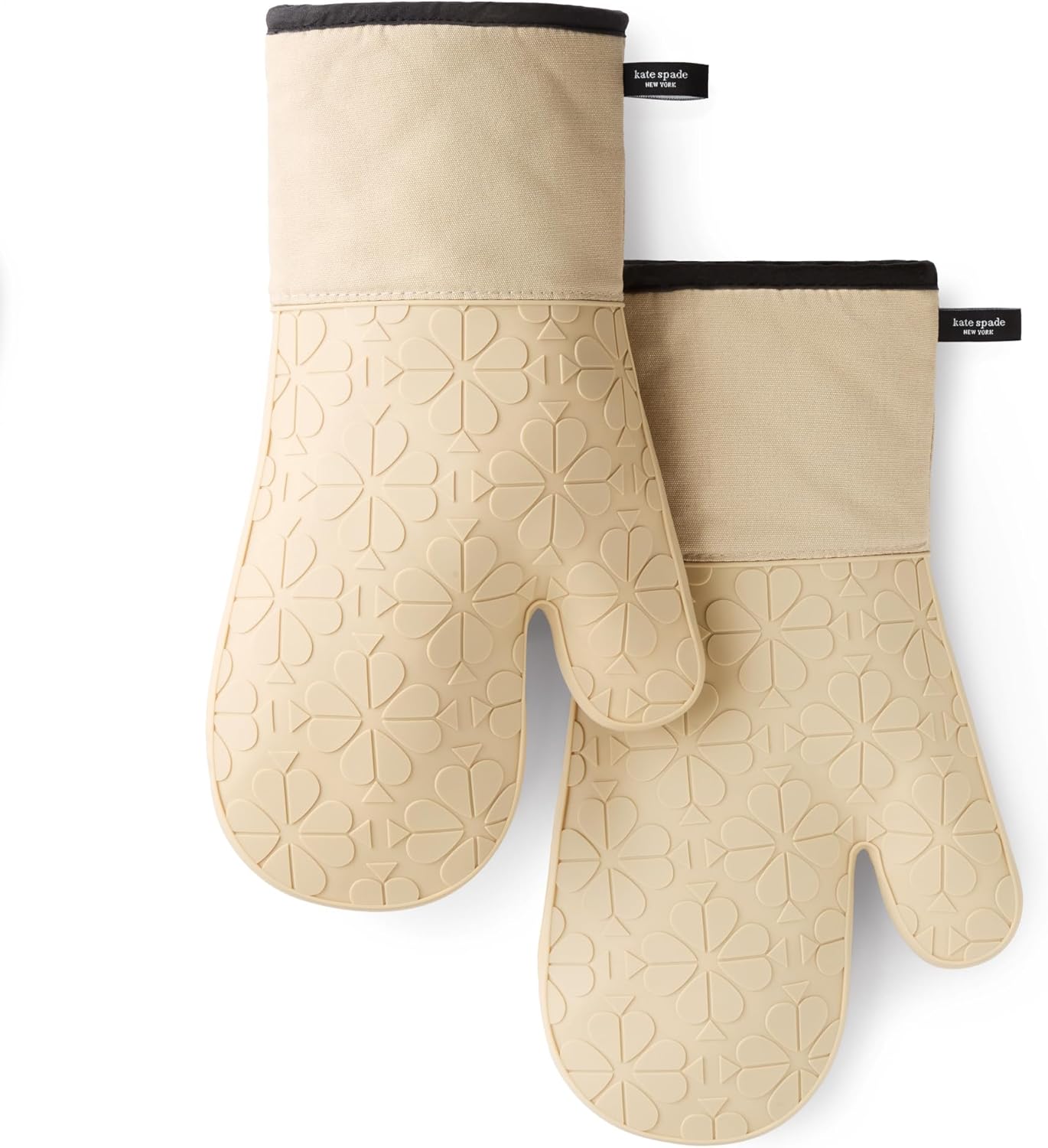 Kate Spade New York Spade Flower Soft Silicone Oven Mitt 2-Pack Set, Heat Resistant, Flexible Non-Slip Silicone Grip, Red/Pink, 7"X13"