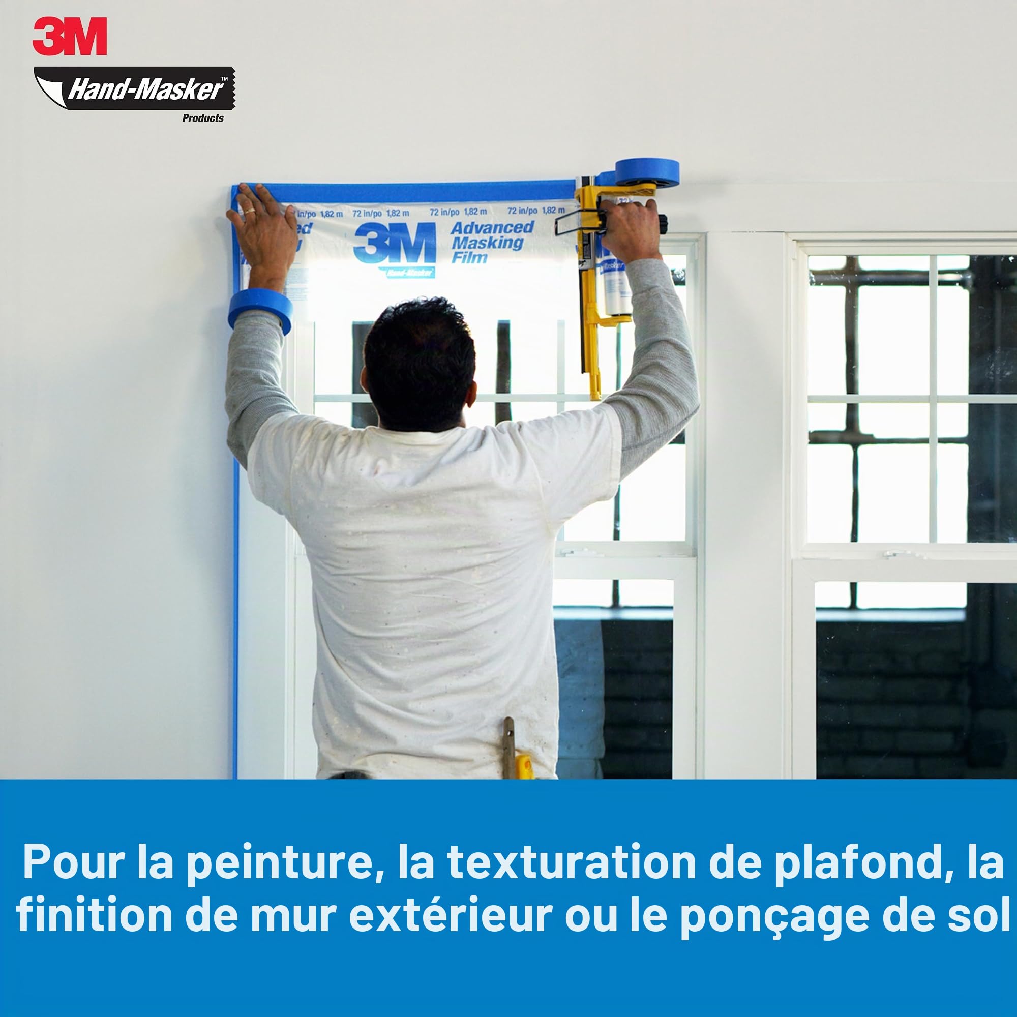 3M Hand-Masker M3000 Kit Film de Masquage et Ruban Adhésif Préassemblés - Parfait pour Fenêtres, Portes, Baignoires et Autres Surfaces - Protection Maximale contre les Éclaboussures de Peinture