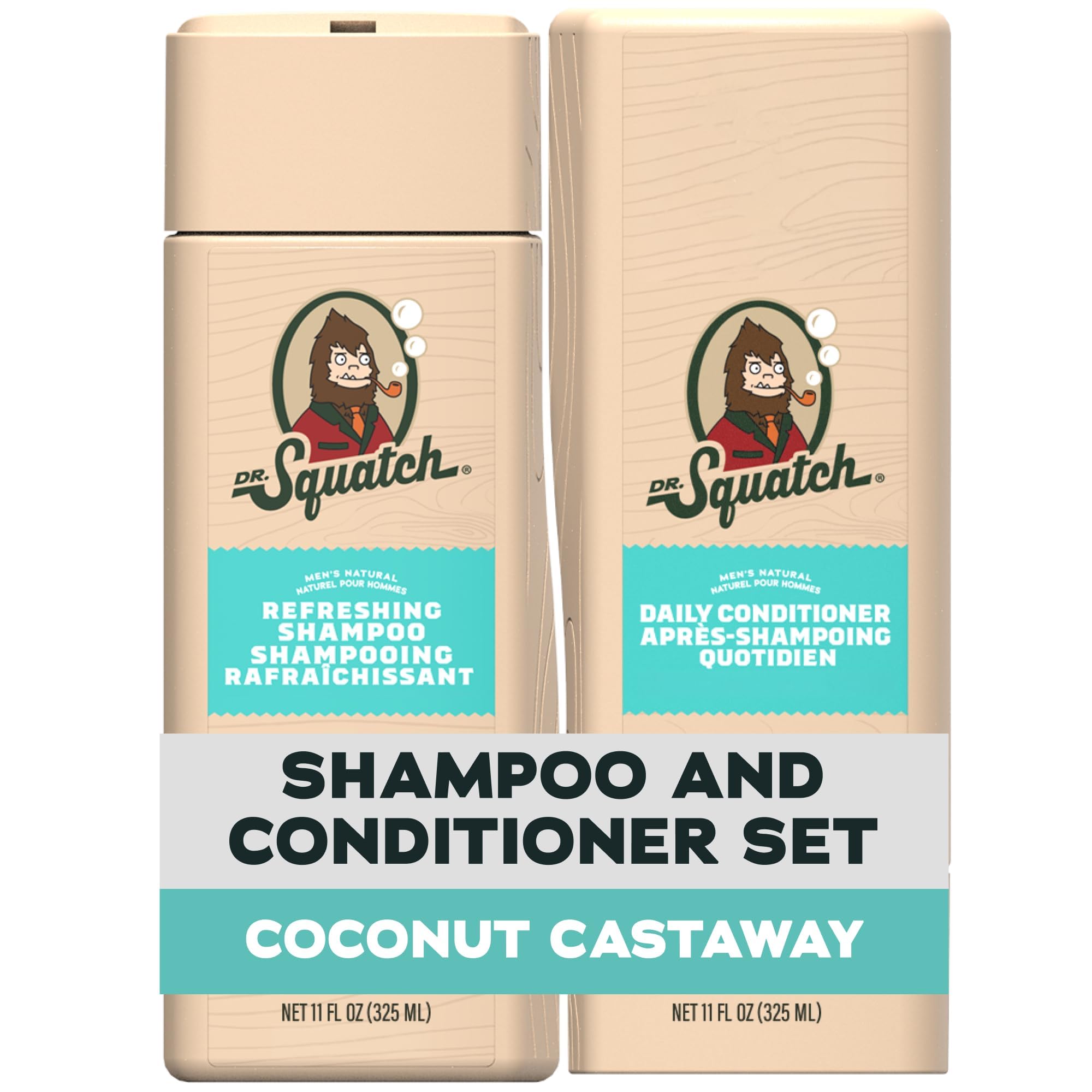 Dr. Squatch Natürliches Shampoo & Conditioner Set für Männer – gesund aussehendes, volleres Haar – Coconut Castaway Shampoo und Conditioner für Herren (325 ml, 2er-Pack)