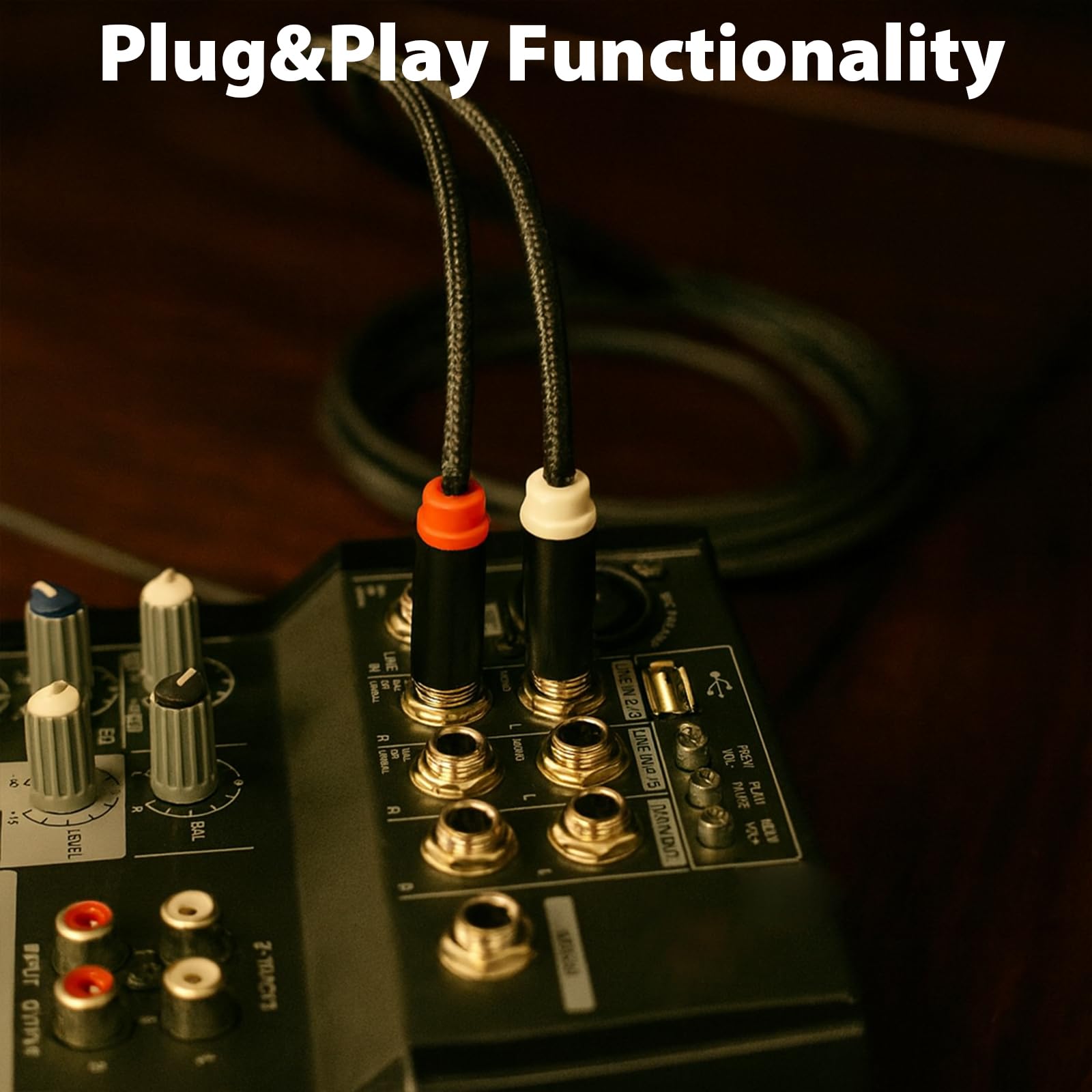 Cyberguys! Câble audio stéréo 3,5 mm vers double 1/4, TRS 1/8 vers double 1/4 TS, câble adaptateur tressé doré, câbles stéréo de 3,5 mm pour mixeur, moniteur de studio, amplificateur, haut-parleur