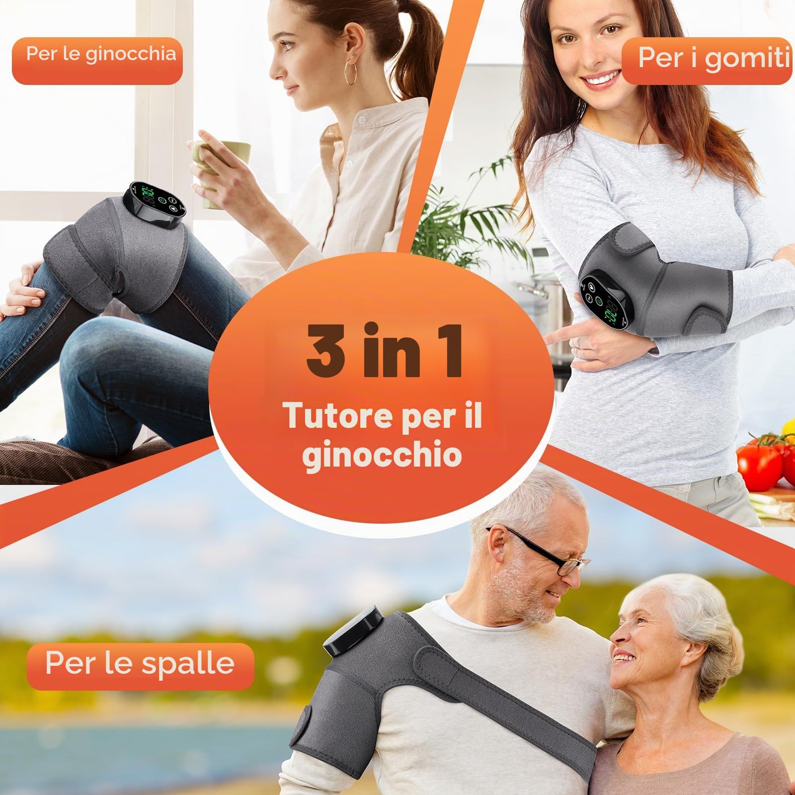 Fascia Riscaldante Per Ginocchio Senza Fili, Pad Riscaldante Per Spalla E Gomito Con Controllo Touchscreen, 6 Livelli Di Riscaldamento, 3 Modalità Di Massaggio E Timer, Batteria 3000mAh-Grigio