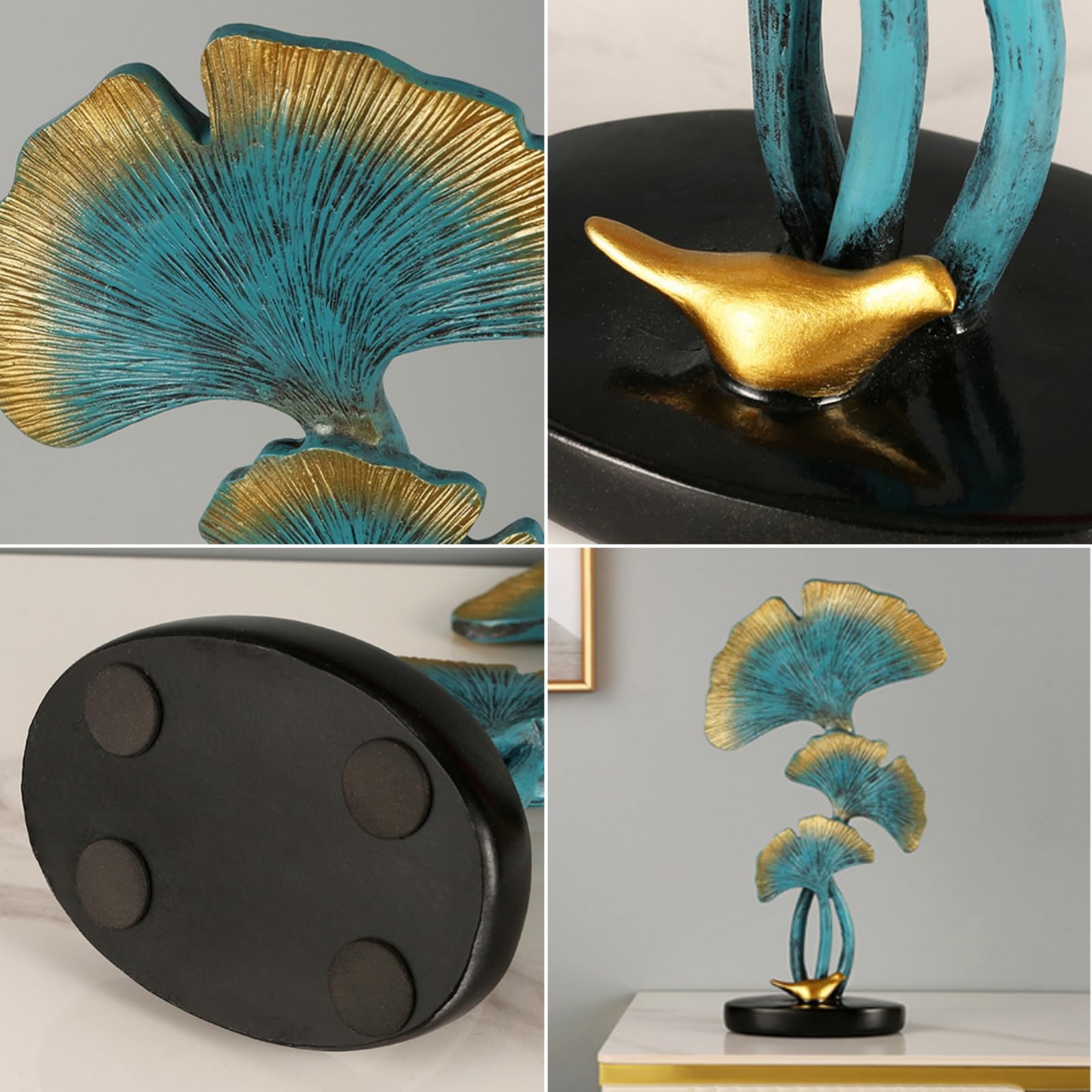 Estatua de Hoja de Ginkgo, decoración del hogar con Hojas de Resina, Planta de imitación con estatuas de Base para decoración de Mesa en el hogar, Oficina, Porche, Bar,Azul