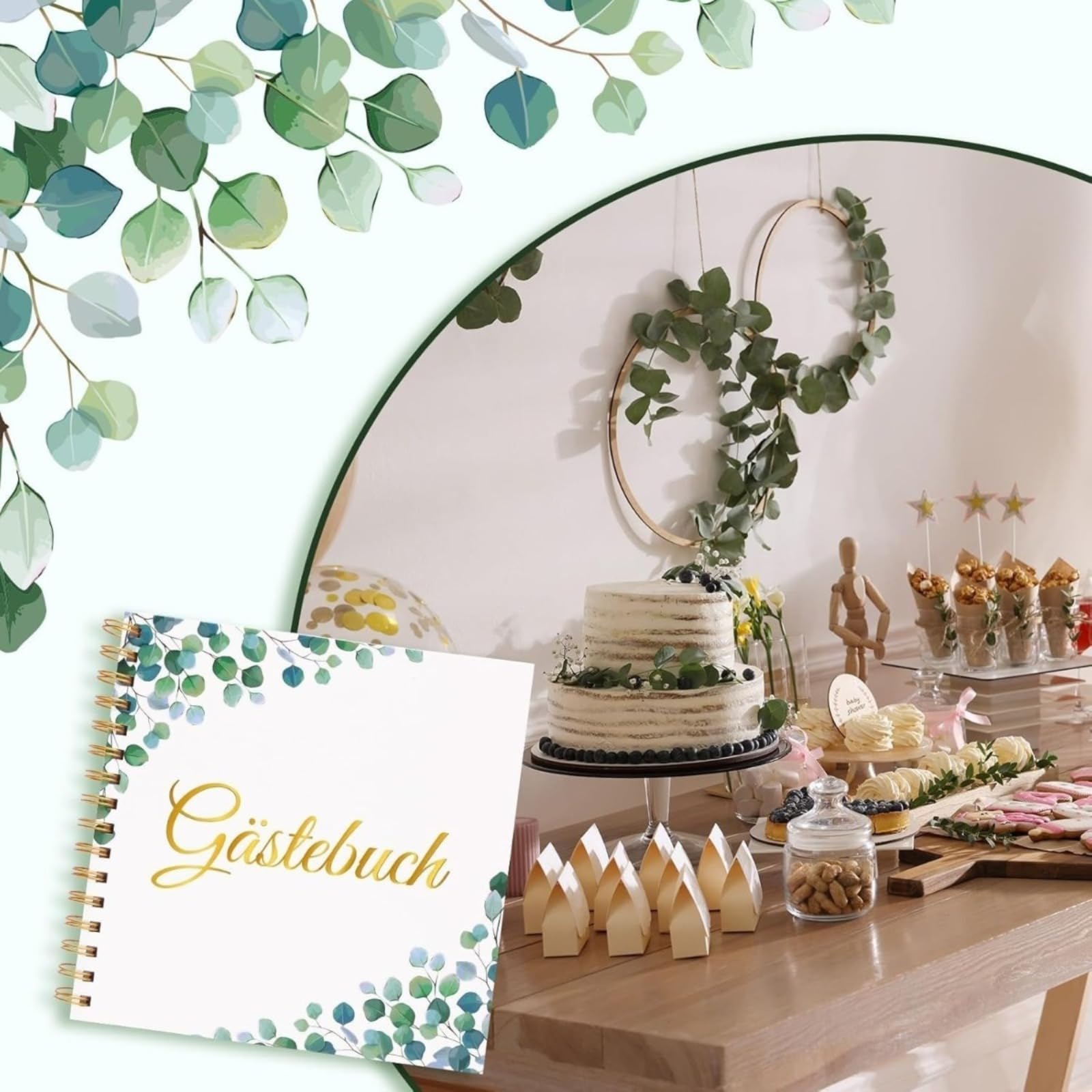 Universal Gästebuch mit Blatt Motiv, Eintragalbum für Hochzeit & Feiern, Botanisches Erinnerungsbuch, Dekoratives Tagebuch (Varianten 1)