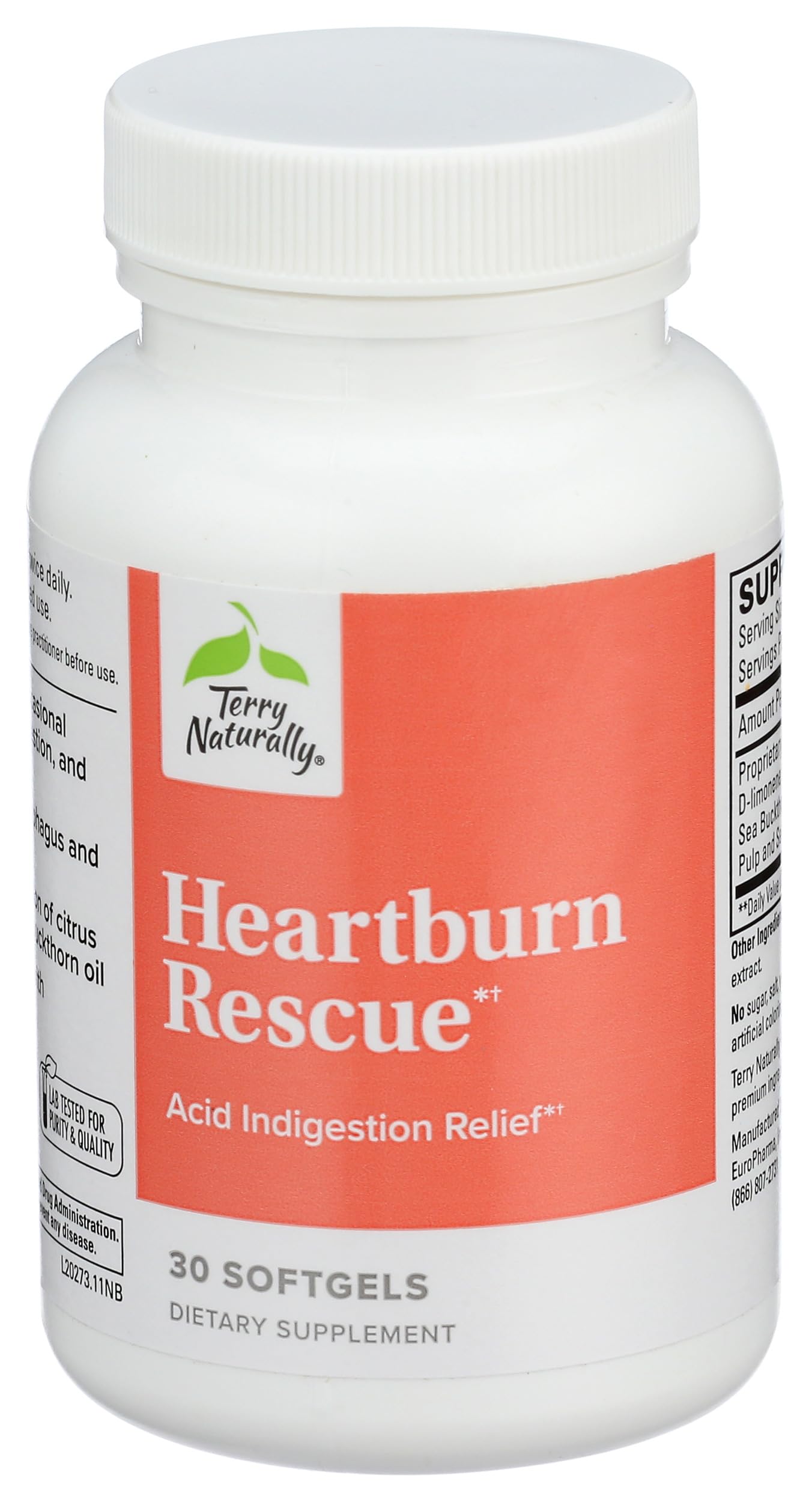Heartburn Rescue - 30 Softgels - Long-Lasting Heartburn Relief, Supports Digestive Function - Soy-Free, Dairy-Free, Gluten-Free - 30 Servings