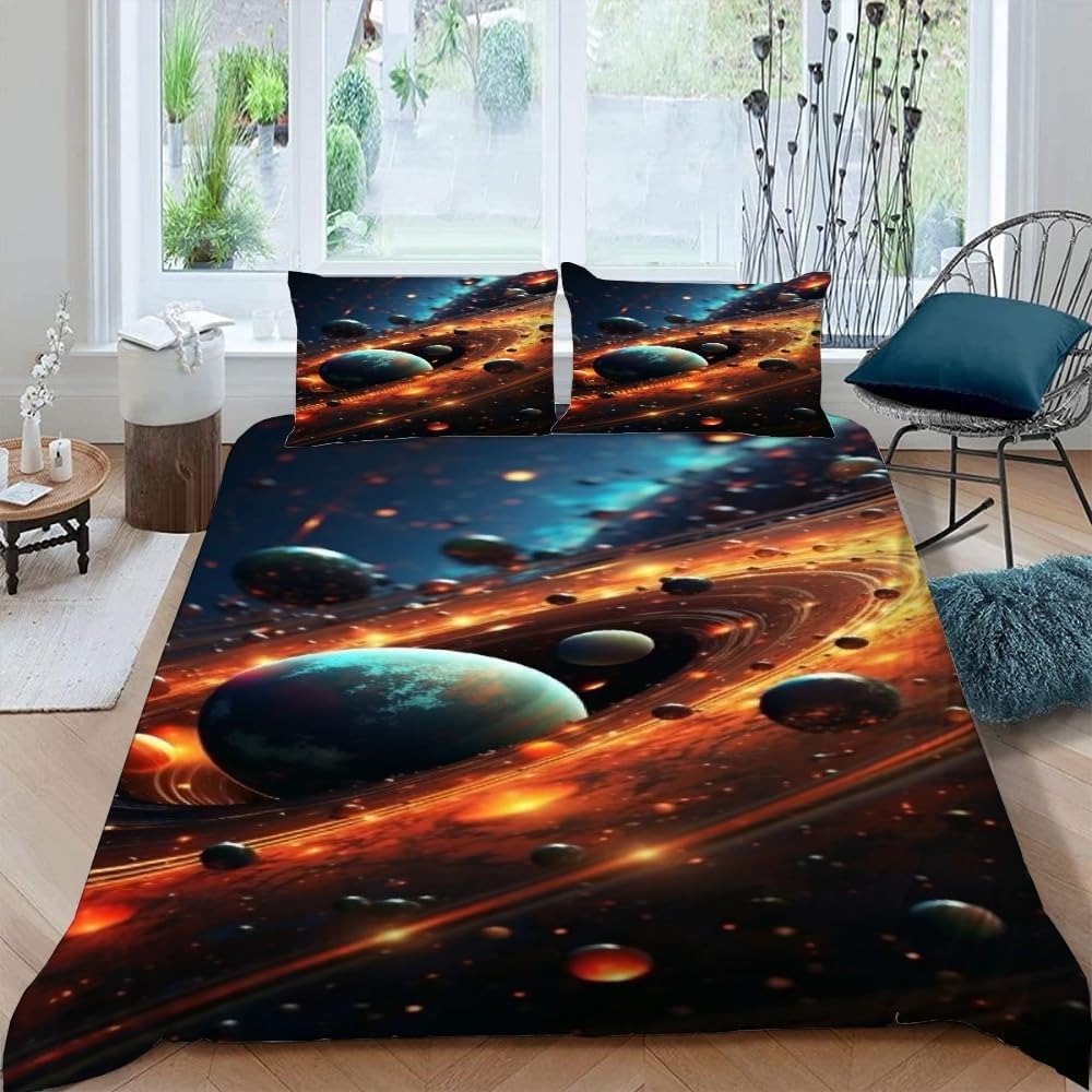 Housse de couette 200x200 planète hypoallergénique en microfibre douce