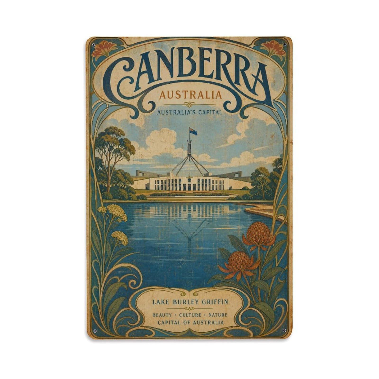 Gead 8X12inch Style Vintage Travel Australia Canberra Metal Tin Sign
