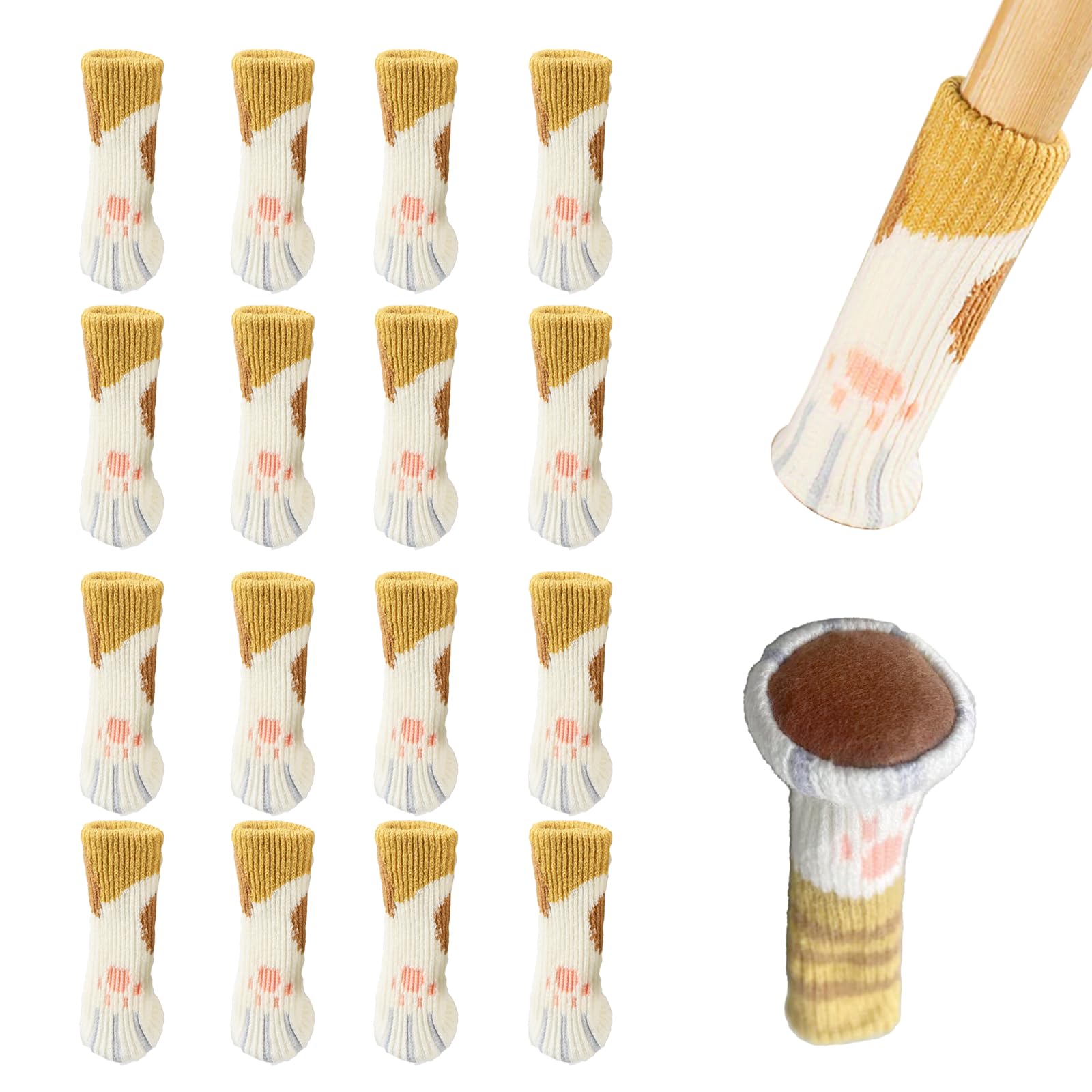 Pack of 16 chair leg protectors, chair socks with felt, protection of the wooden floor, noise reduction, cat paw pattern (cladding)