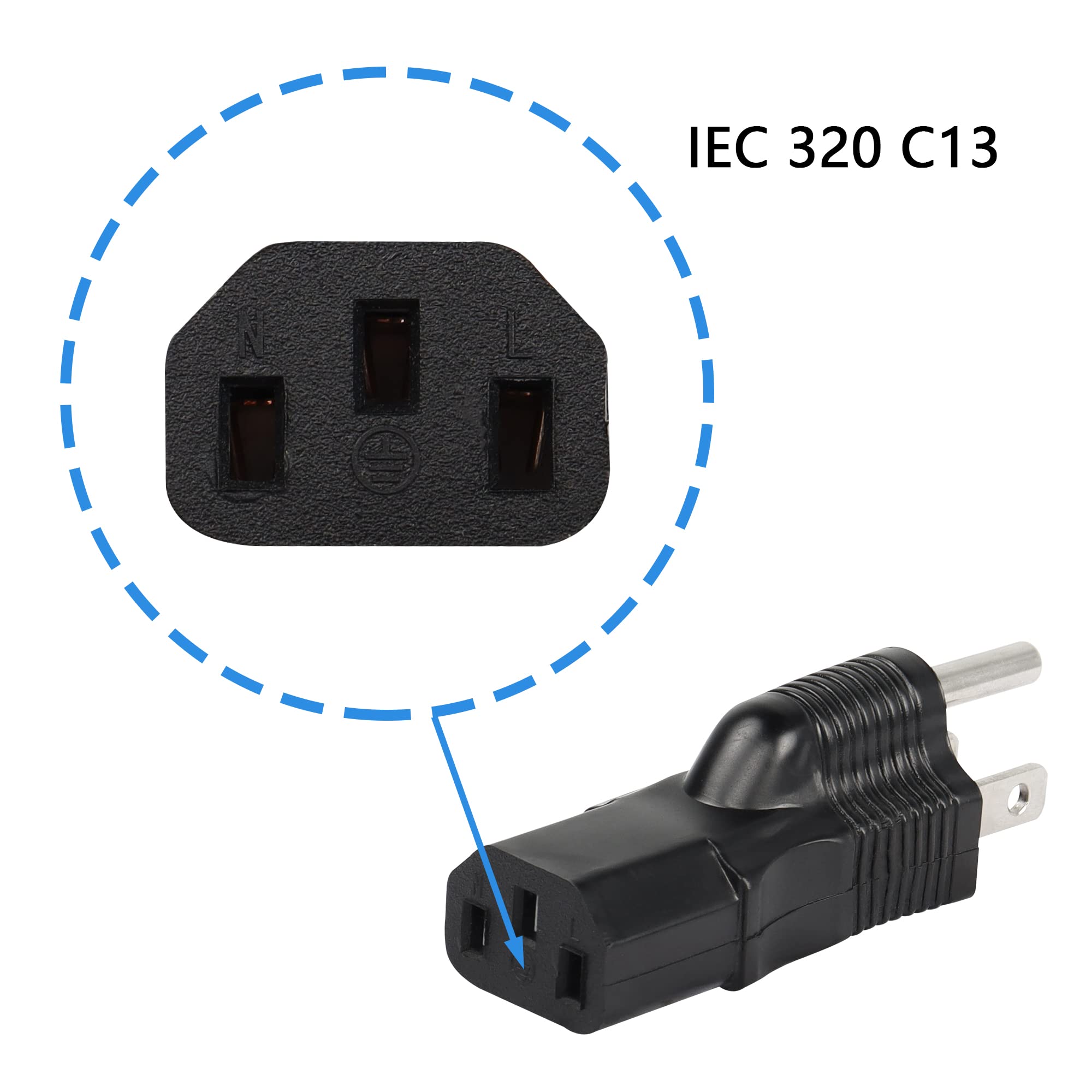 Computer Power Cord Adapter 2-Pack IEC C6 To NEMA 5-15R AC Power ...
