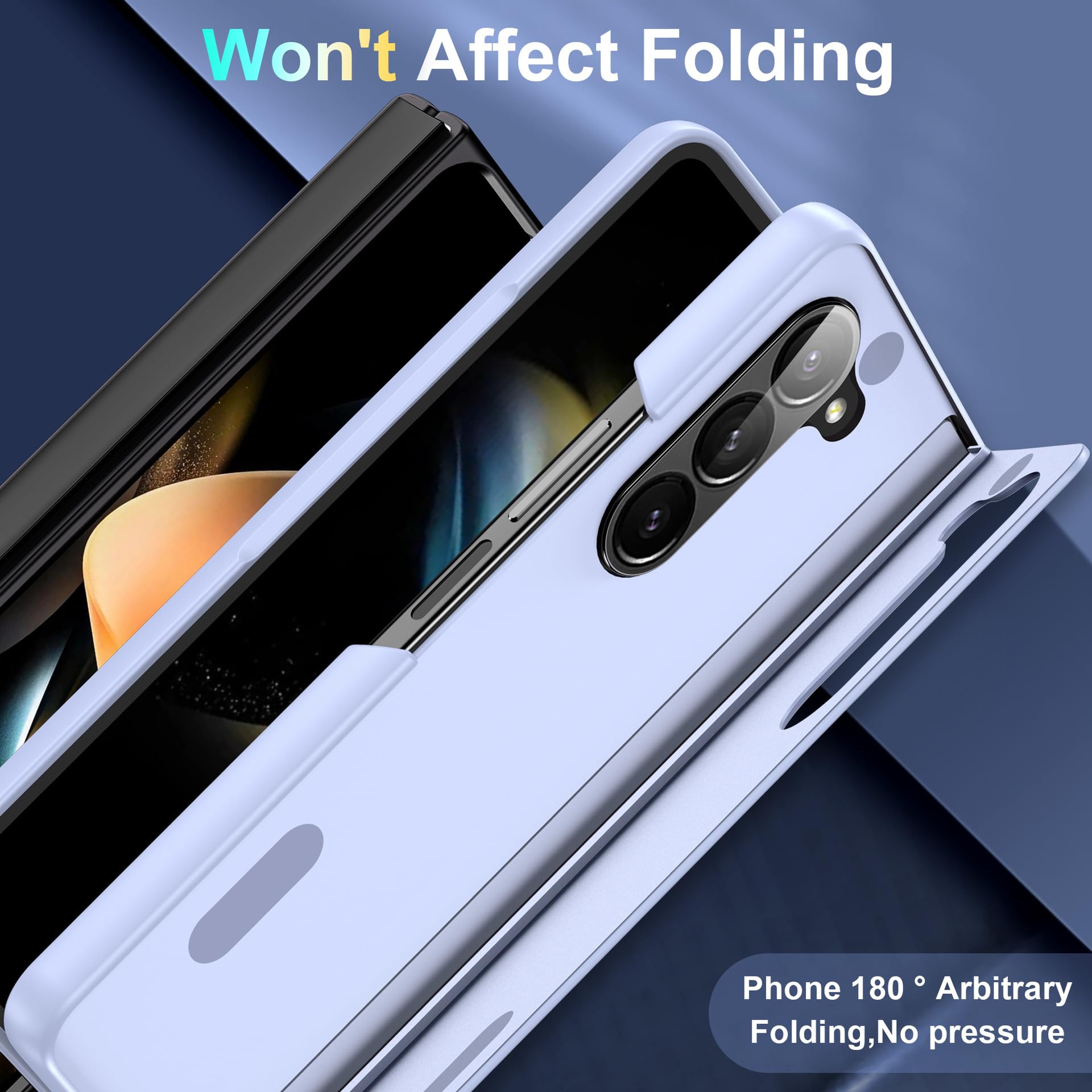 HAZARA Etui do Samsung Galaxy Z Fold 5, gładkie etui dotykowe ultracienkie etui na telefon komórkowy z klapką rozszerzony uchwyt, fioletowe