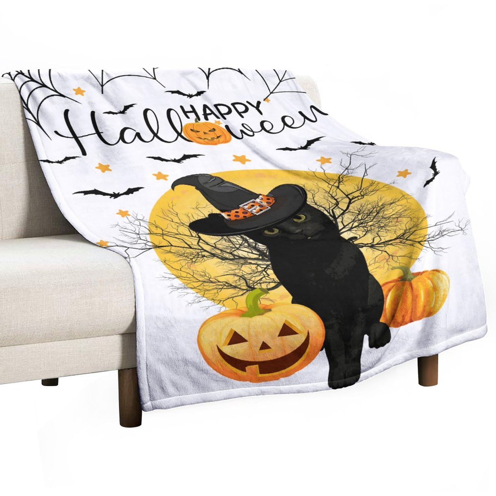 Couverture d'Halloween chat noir plaid anti-froid peluche douce pour peau sensible