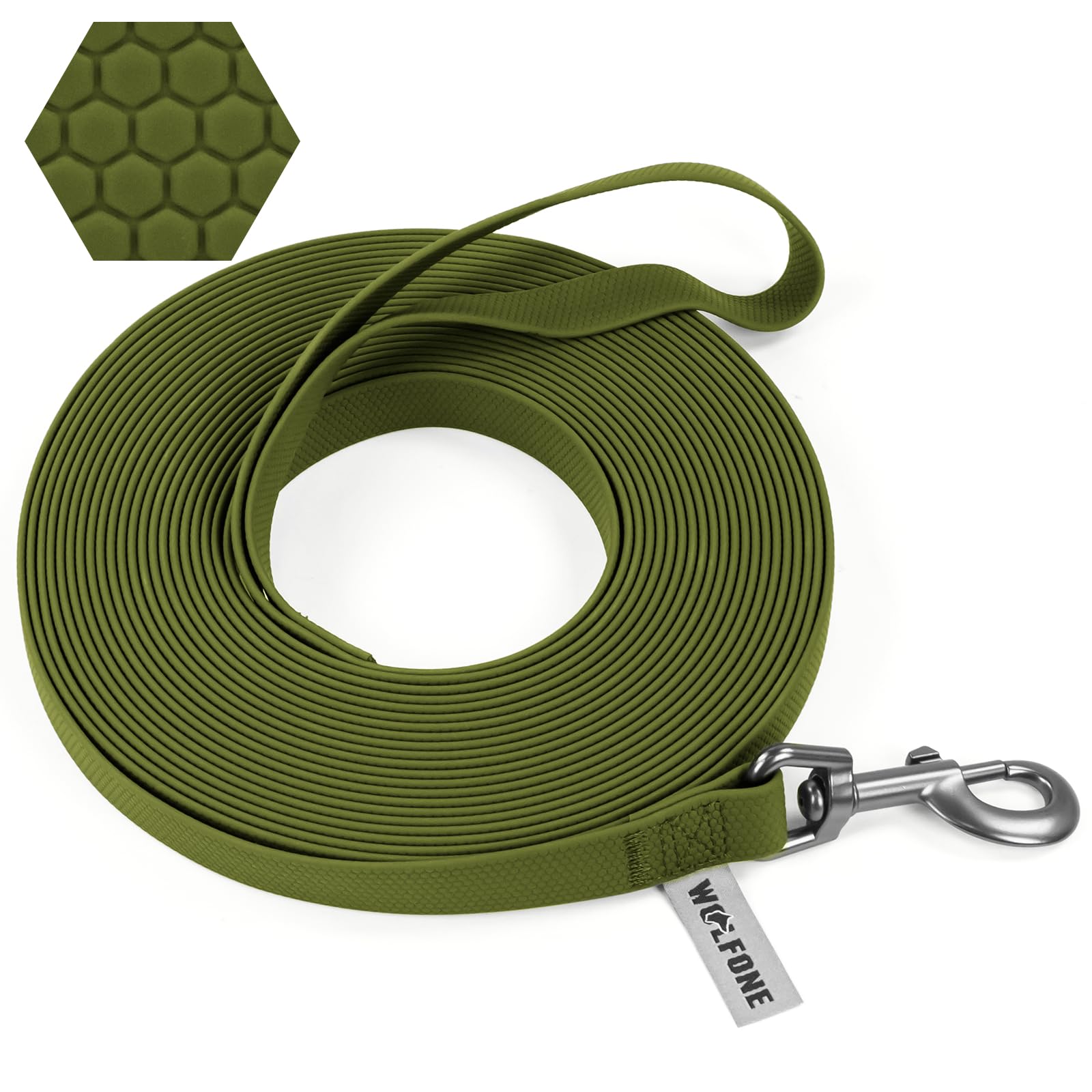Wolfone 15m Dark Green Heavy Duty Robust Training Dog Leash with Anti-Slip Handle，Waterproof Long Dog Leash for Outdoor Activities