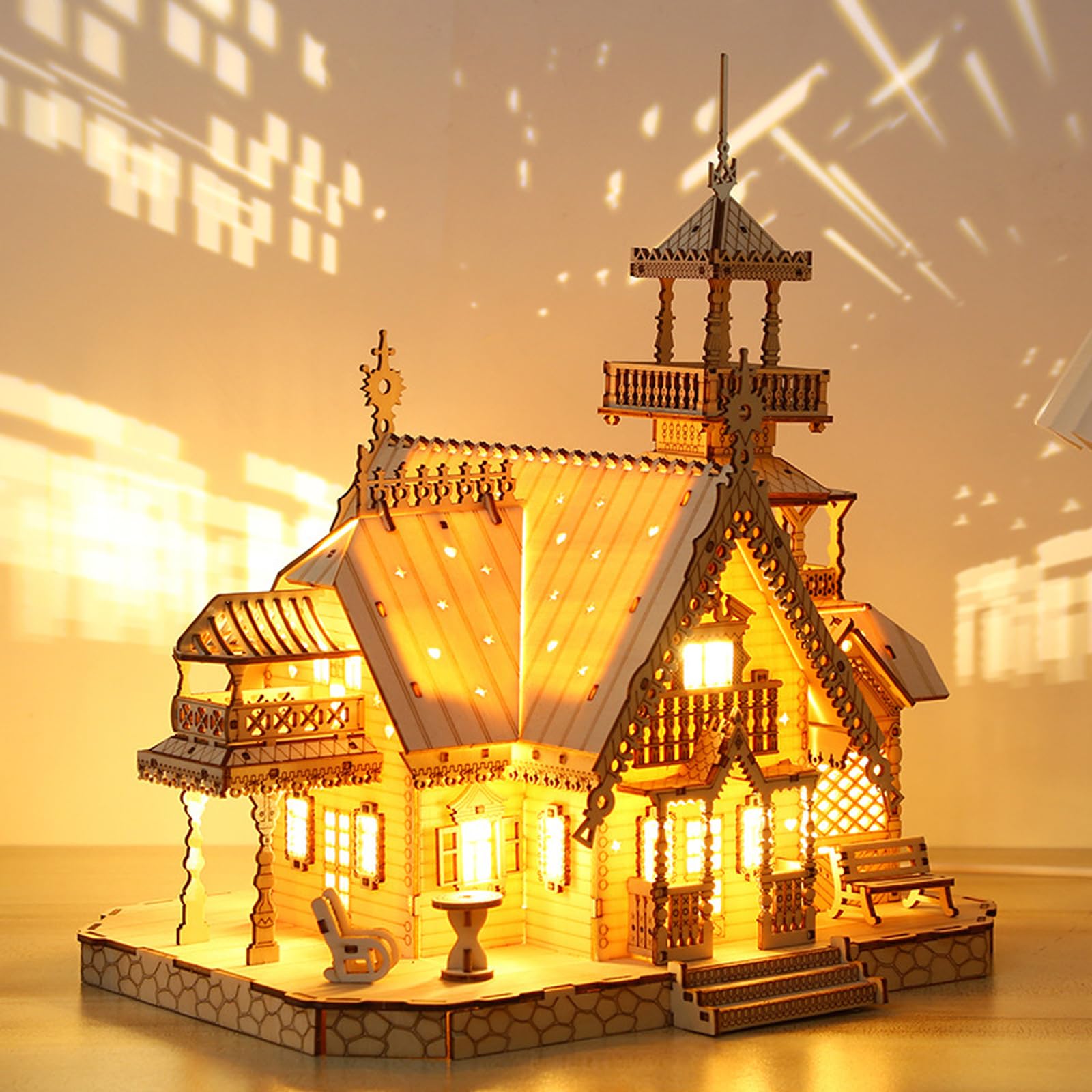 Puzzle 3D in legno con luce per adulti, kit di costruzione 3D, puzzle in legno 3D, fai da te, decorazione per la casa, giocattolo per adulti e bambini