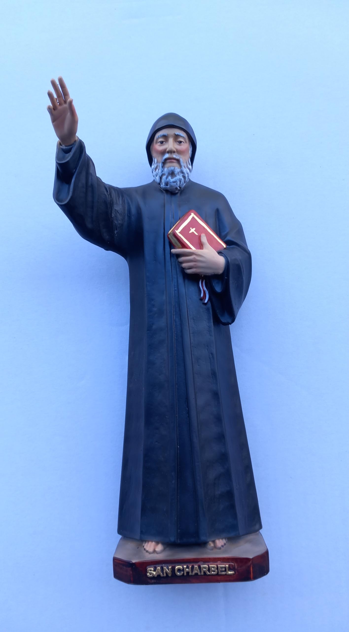 Generico ArteSacraCaravaggio pomnik San Charbel Makhluf, z żywicy 30 cm, do użytku wewnątrz i na zewnątrz, ręcznie zdobiony, włoski, rzemieślniczy