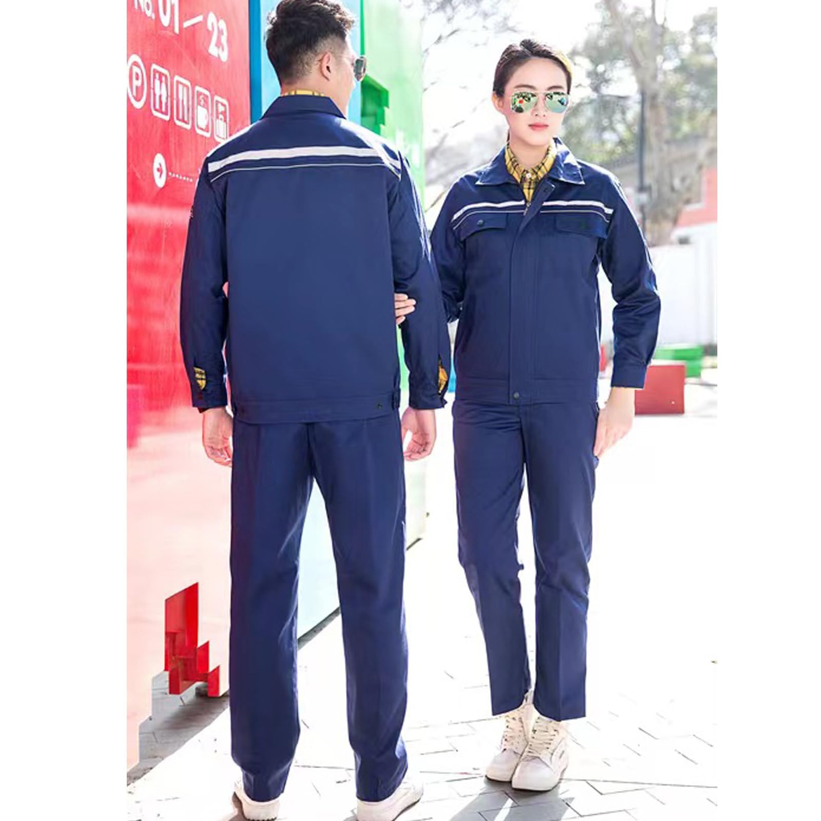 Zip-Front Coverall Workwear Suit Chaqueta De Manga Larga Pantalones De Trabajo Ropa De Trabajo Con Cinta Reflectante