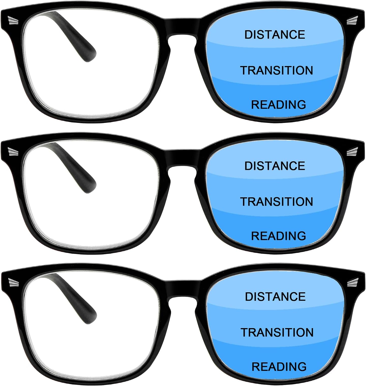 3 Pack Progressive Multifocus Reading Glasses Blue Light Blocking Men Women Spring Hinges Square Computer Readers (3 Black, 3.0)