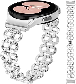 Miimall Bling Band for Samsung Galaxy Watch 6 40/44mm, Galaxy Watch 6 Classic 43/47mm, Galaxy Watch 5 & 4 40/44/42/46mm, No Gap Diamond Metal Strap Band Bling Band for Women Girl(Silver)
