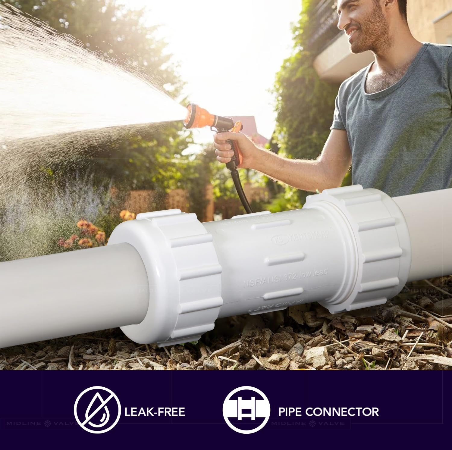 Midline Valve Acoplamiento de tubería de compresión de PVC 1/2 '' plástico blanco (582DD012)