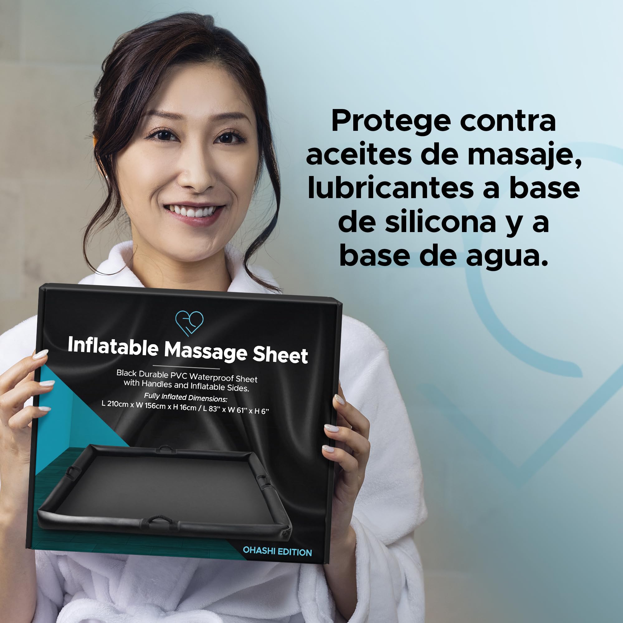Lámina de Masaje Inflable Nuru con Asas y Lados inflables | PVC Duradero Resistente al Agua | 210 cm x 156 cm x 16 cm | Protección contra Productos a Base de Aceite, Agua y Silicona