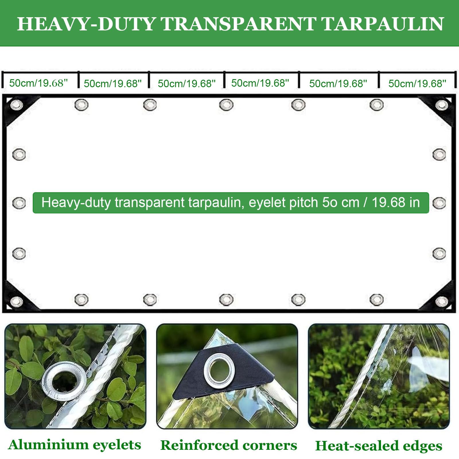 Bâche Transparente Imperméable avec Œillets 600g/m² pour Extérieur | PVC, Anti-Déchirure, Résistant UV, Bords Renforcés, Corde Incluse, Jardin, Terrasse, Serre, Pergola, Balcon, Piscine(2x2m)