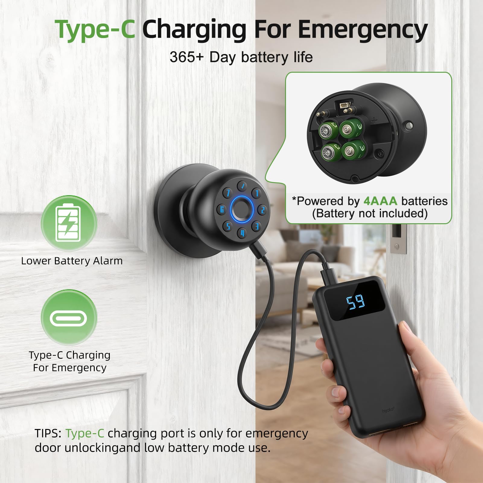 Smart Fingerprint Door Knob - App Control & Auto Lock -7