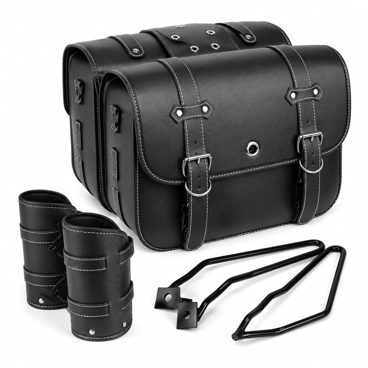 Borse Laterali Moto Grandi Coppia 32 x 13 x 25 cm, Borse Moto in Pelle PU con Portabicchieri E Staffe Metalliche, Borse Laterali Universali per Cruiser Scooter E Bike