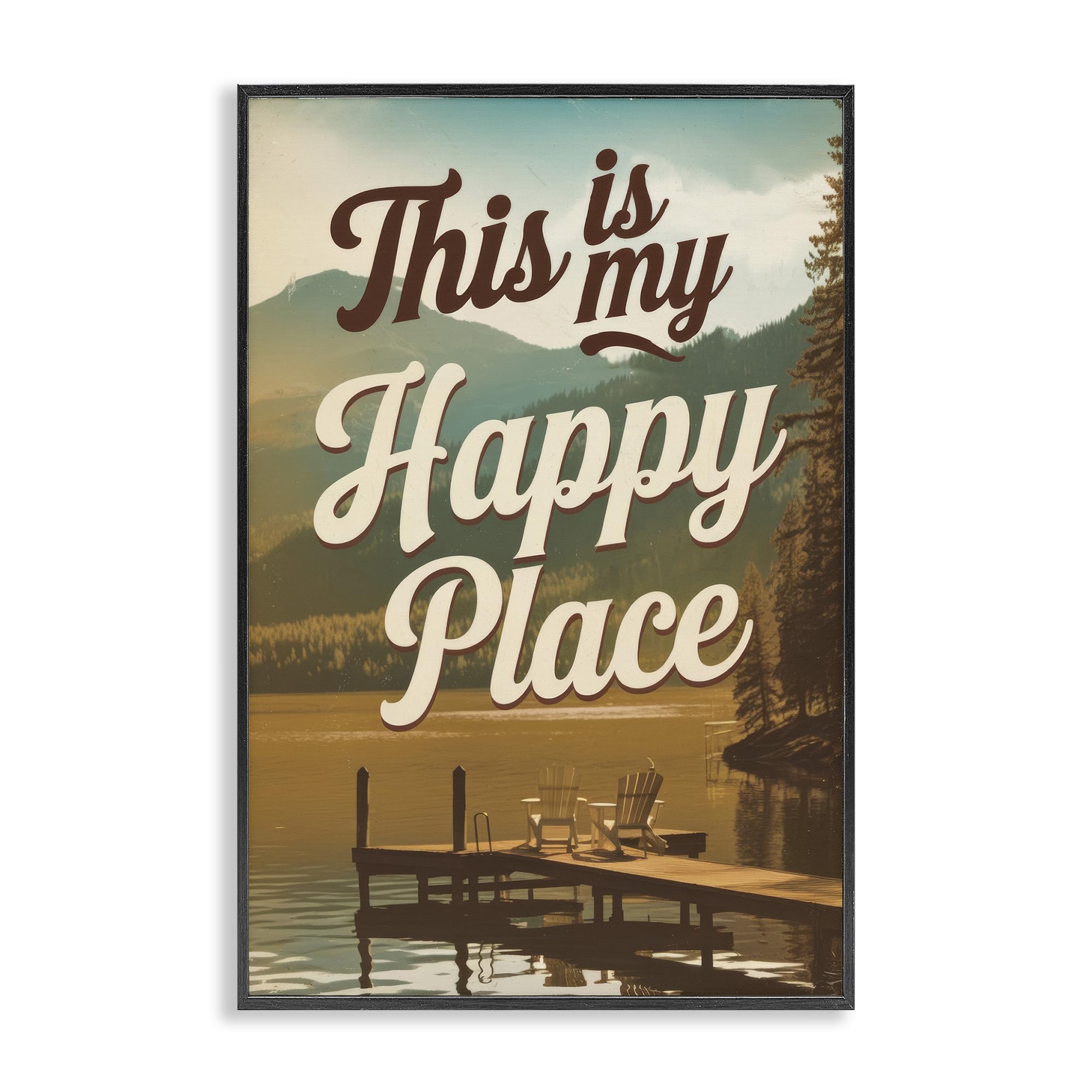 Stupell Industries 'Vintage My Happy Place', Framed Giclee Art, Black, 12 x 18 Inches, Easy to Hang and Sturdy, Made in USA, by Andreas Magnusson
