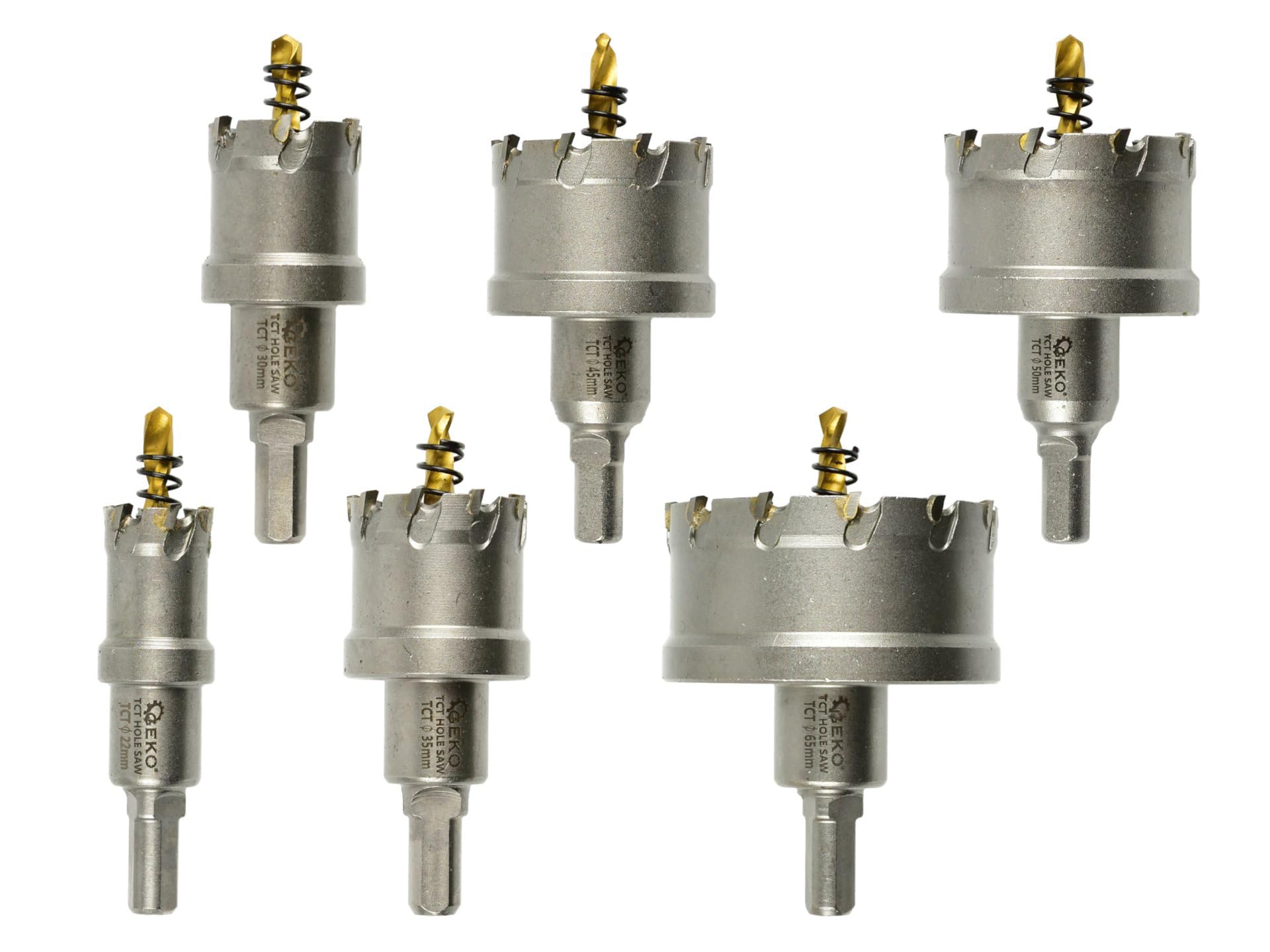 Set di 6 seghe a tazza in metallo duro, diametro 22 – 65 mm, con punta in titanio G201