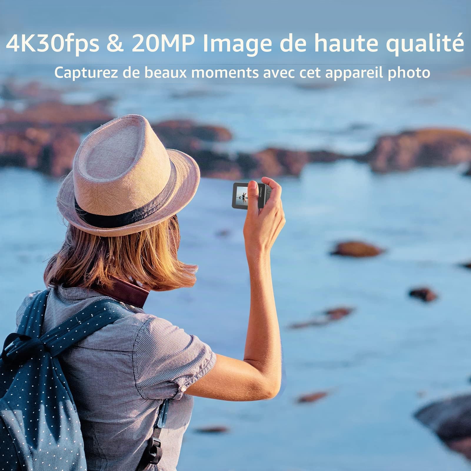 AKASO Brave 7 Caméra Sport Kit de Poignée Flottant IPX8 Action Cam Etanche | 4K 20MP Caméra d‘Action avec EIS Stabilisateur, Vocale, Deux Écrans Tactile, Sac de Rangement, Vlog Caméra, Kit d'Accessoires