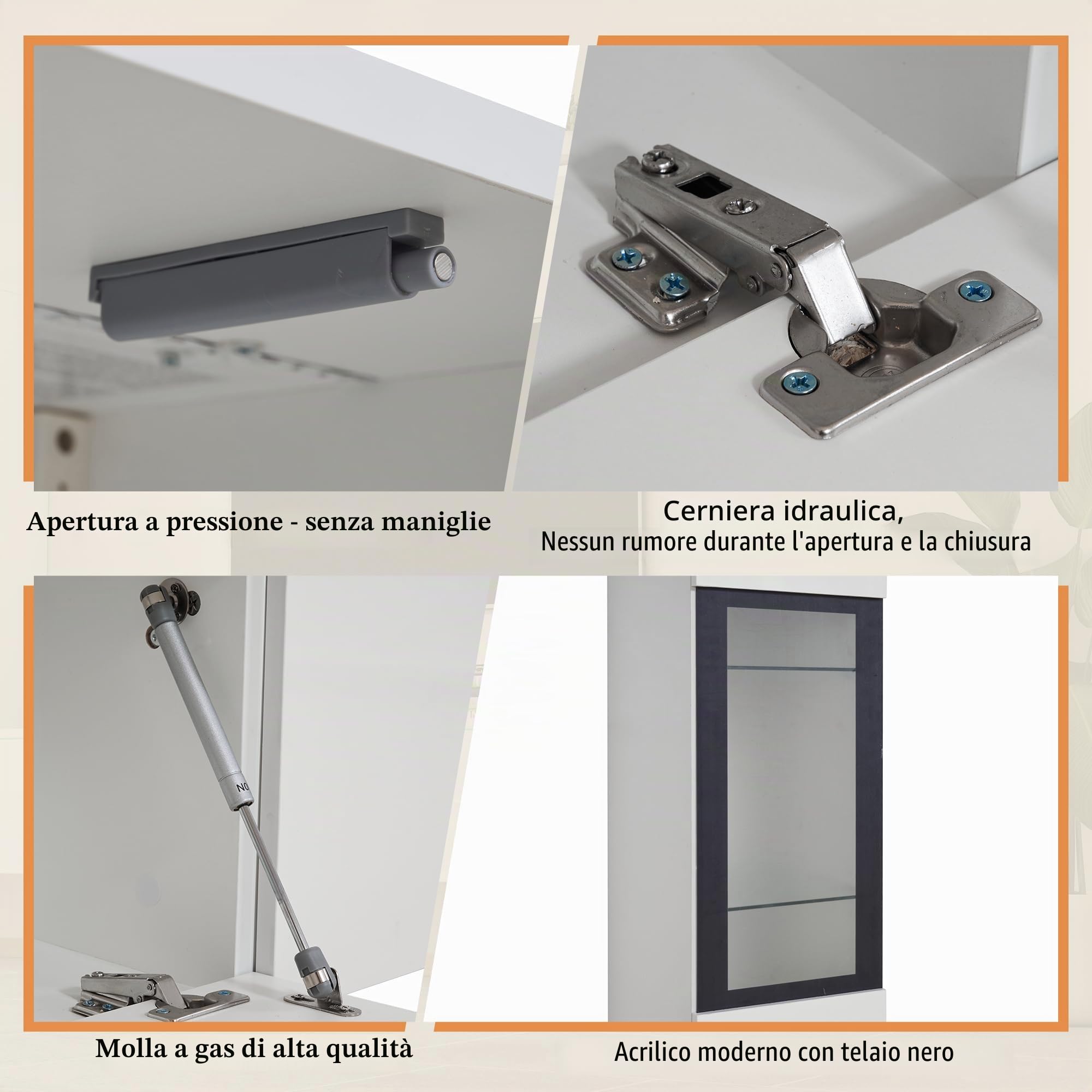KAZZIO Set da parete per TV, 3 pezzi, illuminazione a LED, lucido, per soggiorno, 1 armadio per TV, 1 vetrina per soggiorno, 1 mensola da appendere (bianco)