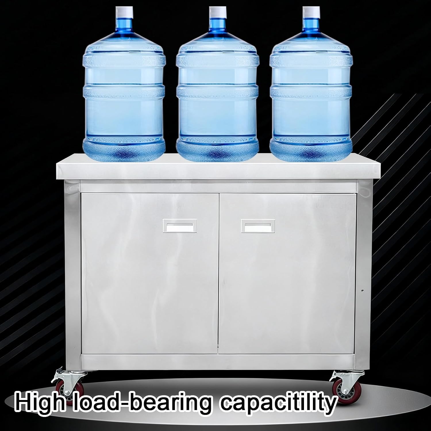 Workbench with Swivel Casters Double Doors Recessed Handles Stainless Steel Work Table Ample Storage Space Thickened Surfaces Suitable for Kitchen Organization and Warehouse Packing