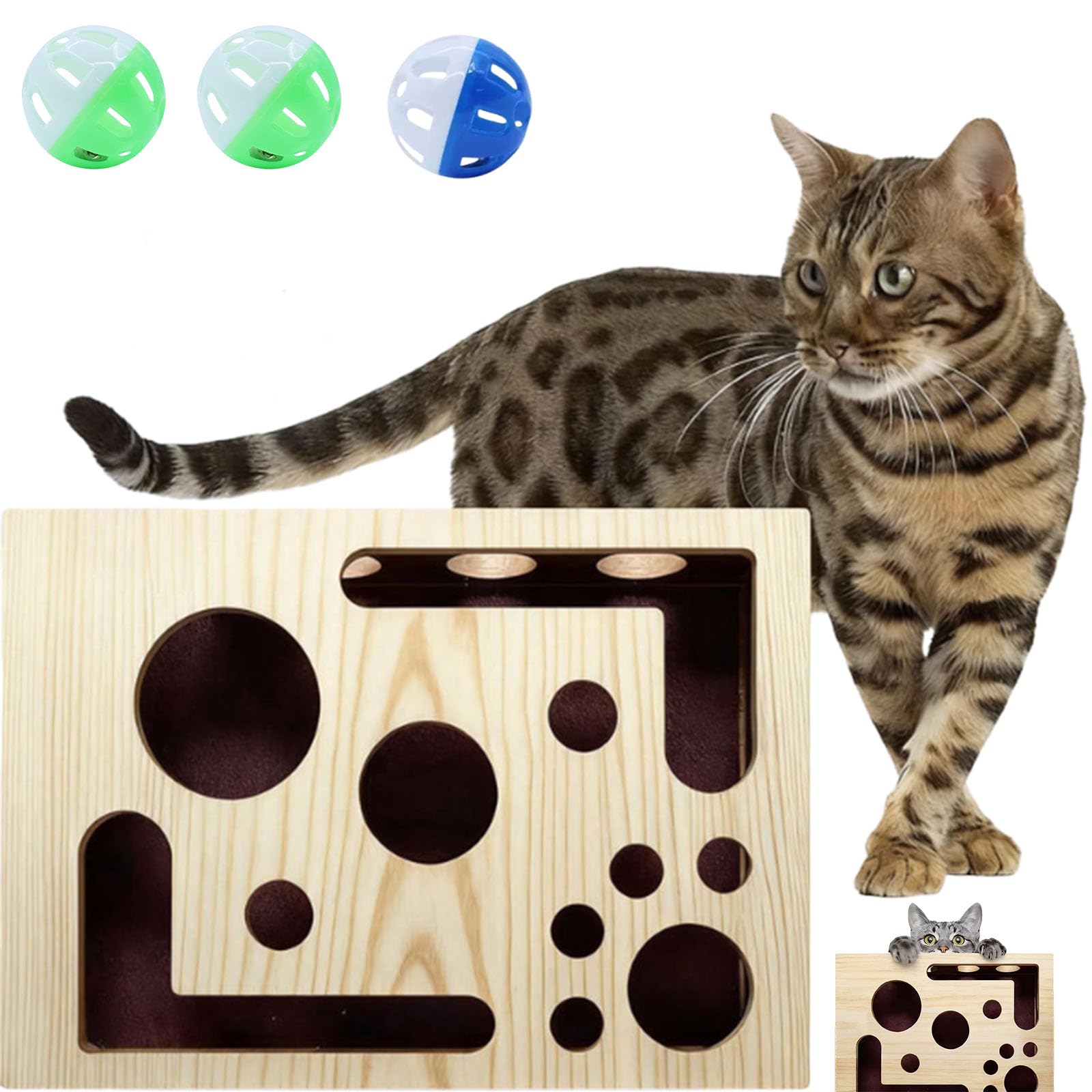 Caja de enriquecimiento de lima de uñas para gatos, juguete de madera para rascar con papel de lija para gatos de interior