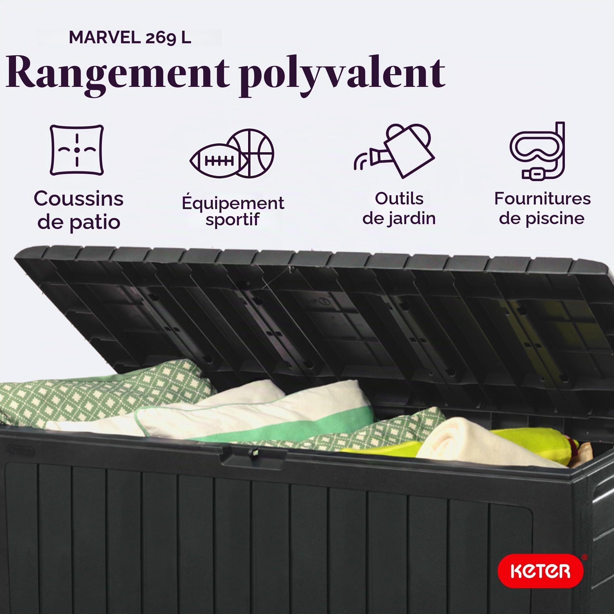 Keter Marvel Plus 243531 Boîte de rangement en résine résistante aux intempéries Gris 243531