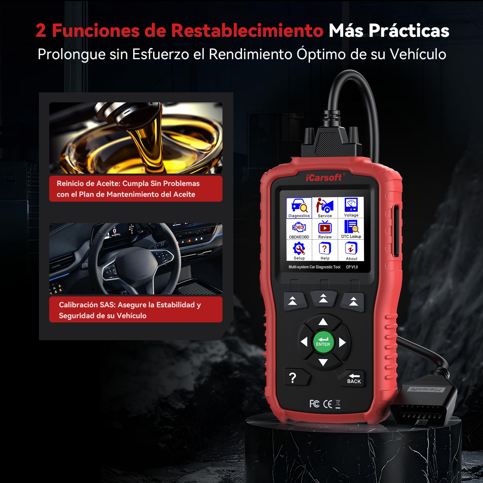 iCarsoft CP V1.0 OBD2 Máquina Diagnosis Coche para Peugeot/Citroen, Escáner de Todo el Sistema, Reinicio de Aceite, Calibración SAS, Prueba de Batería, Actualización de por Vida