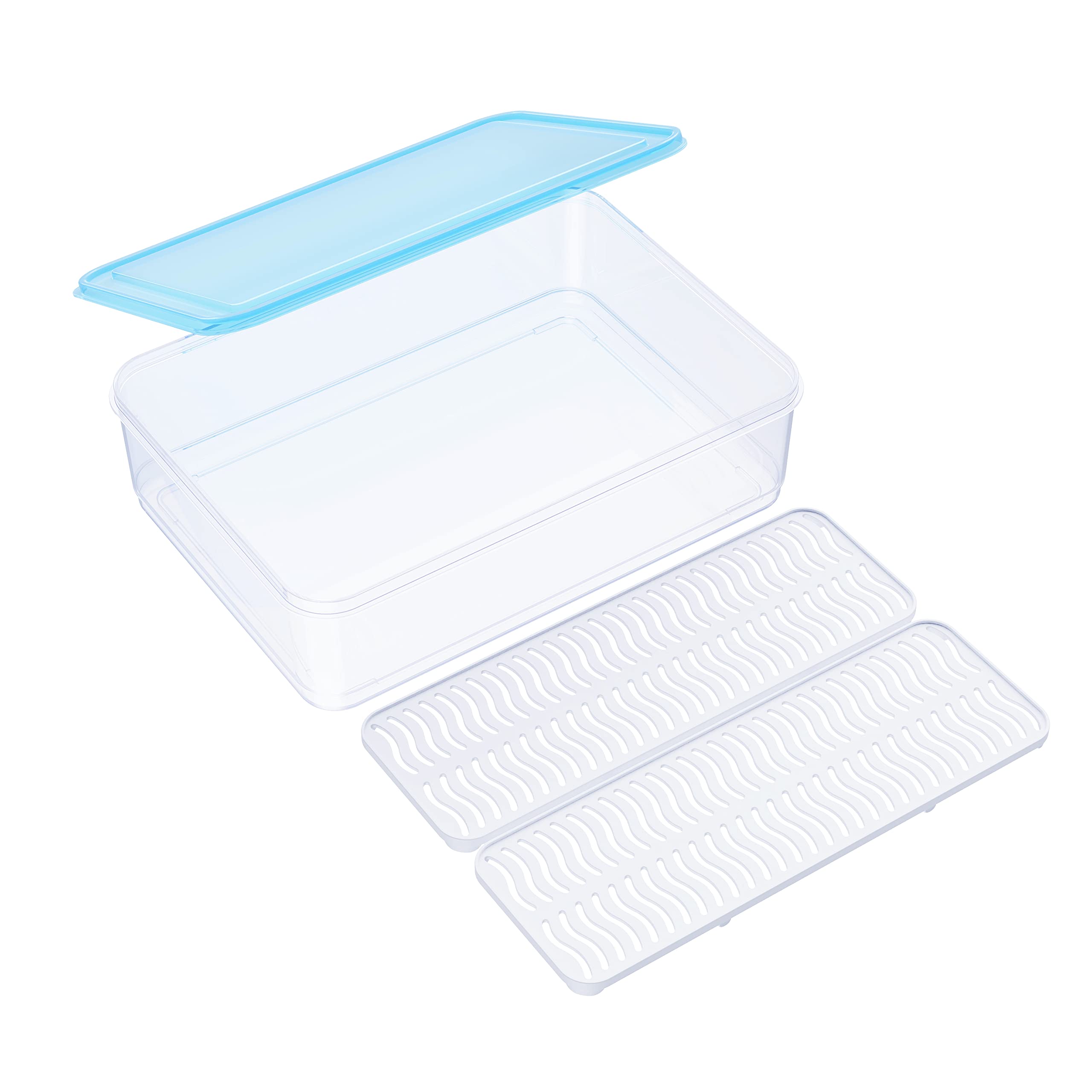 Kühlschrank Organizer Küchen Ordnungssystem Set mit Deckel groß Stapelbar Transparent Speisekammer Vorratsbehälter Tiefkühldosen Gefrierdosen Frischhaltebox (40 Liter (8 * 5L, 16*Gitter))