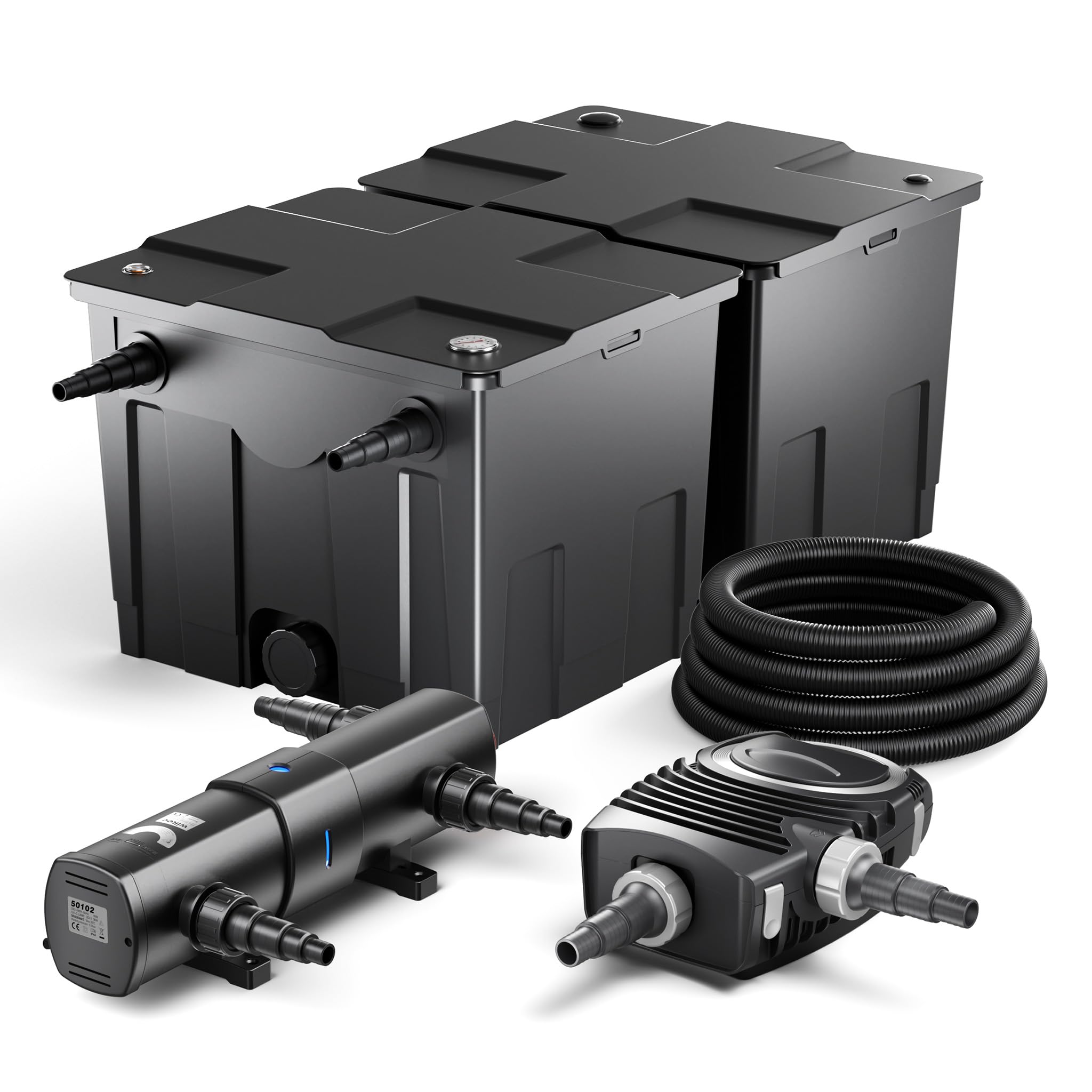 Wiltec CBF-350B Teichfilter bis 60000 L NEO10000 SuperECO Teichpumpe 10000l/h 80W CUV-236 UVC Klärer 36W 25m Schlauch 25 mm