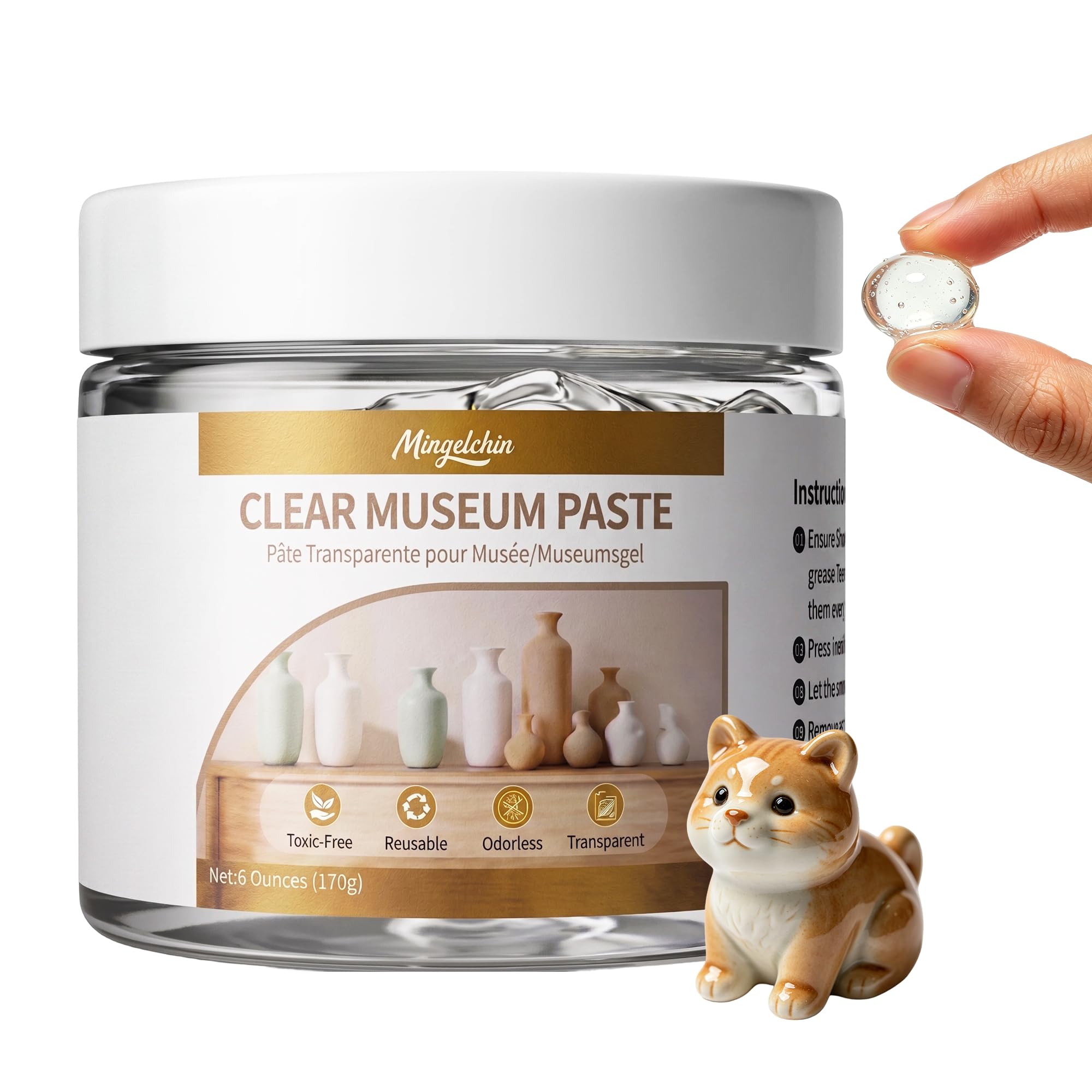 Museum Putty - 170g Removable & Reusable Museum Gel, No Residue Clear Exhibits Gel to Secure Glass, Antiques, Figurine, Decor & Collectibles from Falling and Vibration