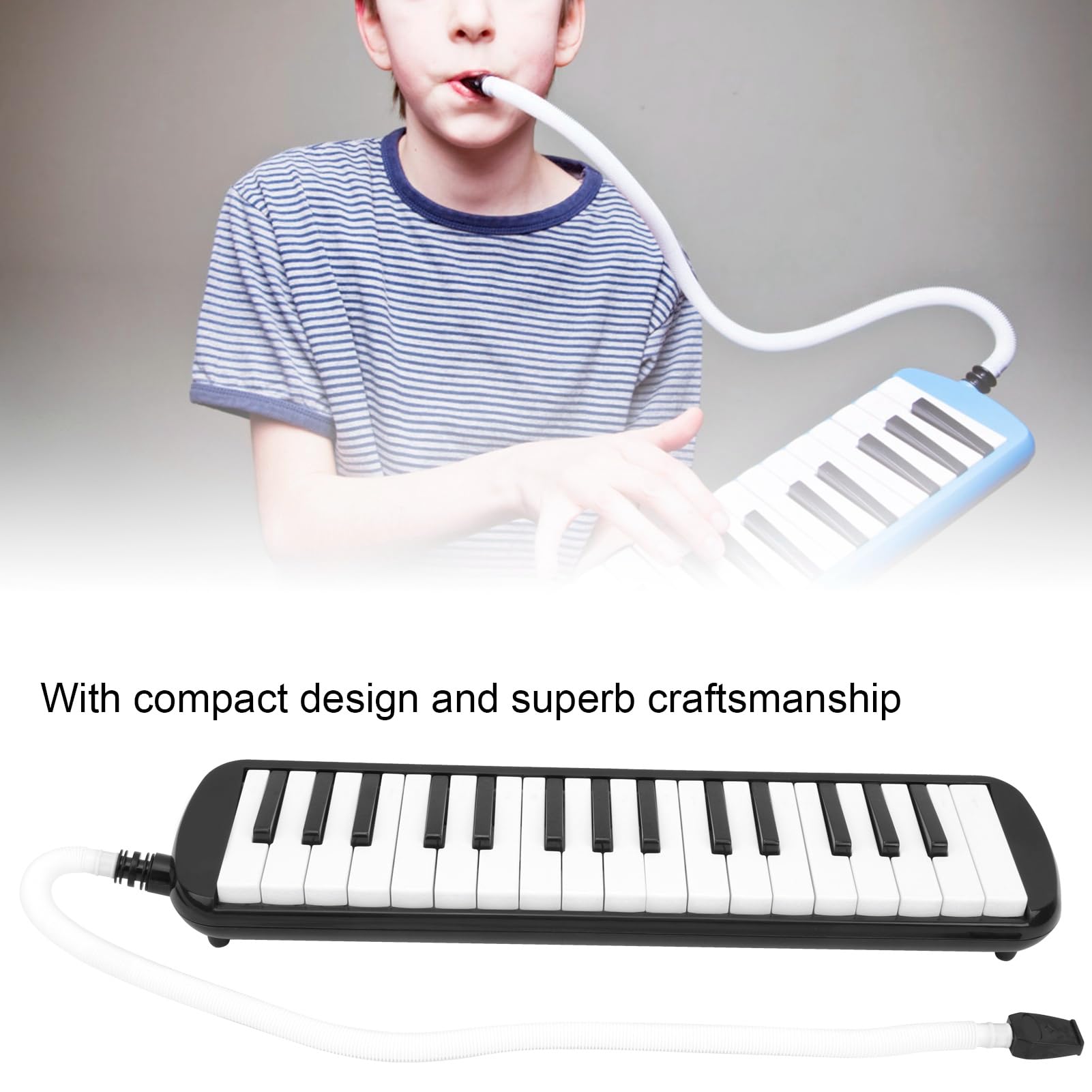 Mélodica 32 Touches, Instrument de Musique à Clavier Melodica Air Piano à 32 Touches avec Sac de Transport et Embout Court (Noir)