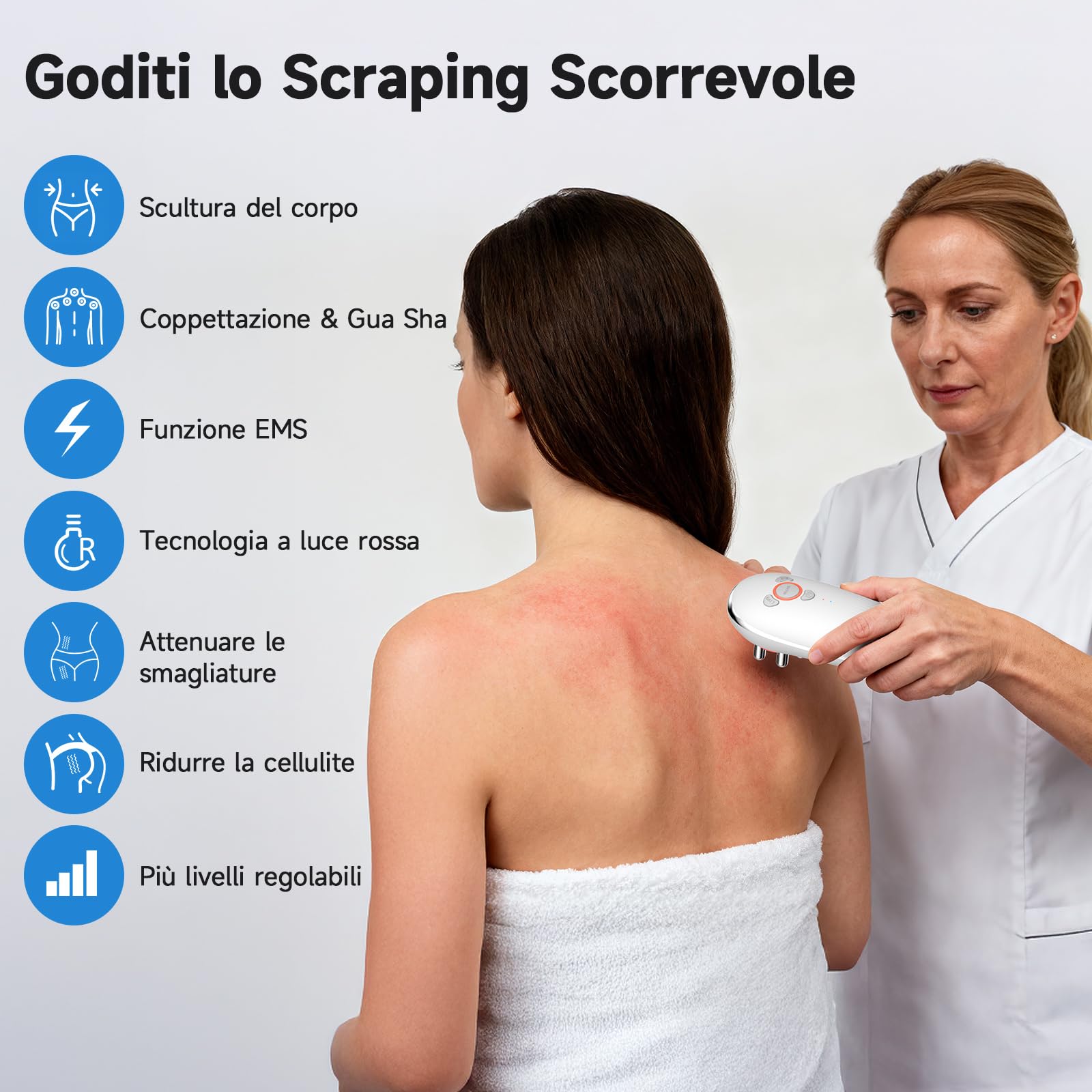Coppette 3 in 1 anticellulite | Coppette, EMS, luce rossa. Addome/gambe/glutei, 3–5 min/giorno, pelle soda