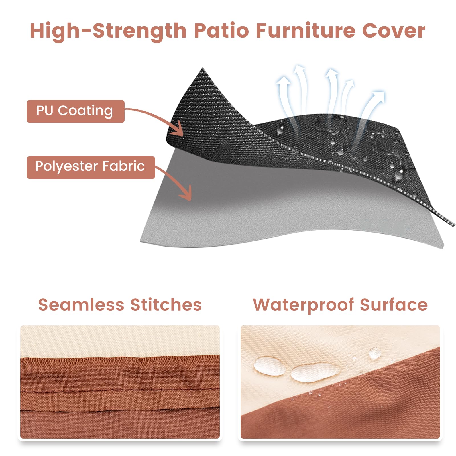 SFAREST 158cm/181cm/213cm Garden Furniture Cover, Heavy Duty Waterproof Table and Chairs Cover with Air Vents - Image 2