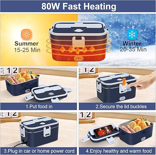 Miniatura 6 de COZYEXPERT Lonchera eléctrica de 80 W calentada para alimentos 3 en 1 calentador de alimentos más rápido para automóvil camión hogar cajas de