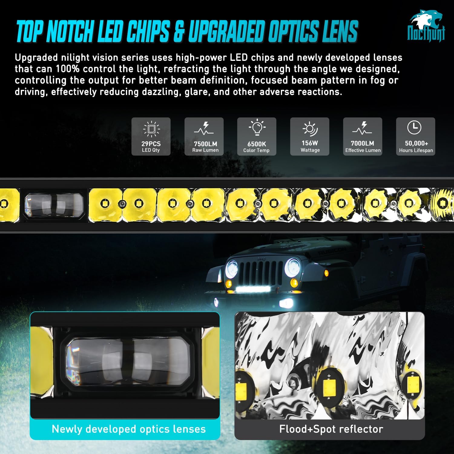 Nilight LED Light Bar 32 Inch 29LED Single Row Spot Screw-Less Night Vision Off Road Driving Lights w/16AWG Rocker Switch Wiring Harness Kit for Truck ATV UTV