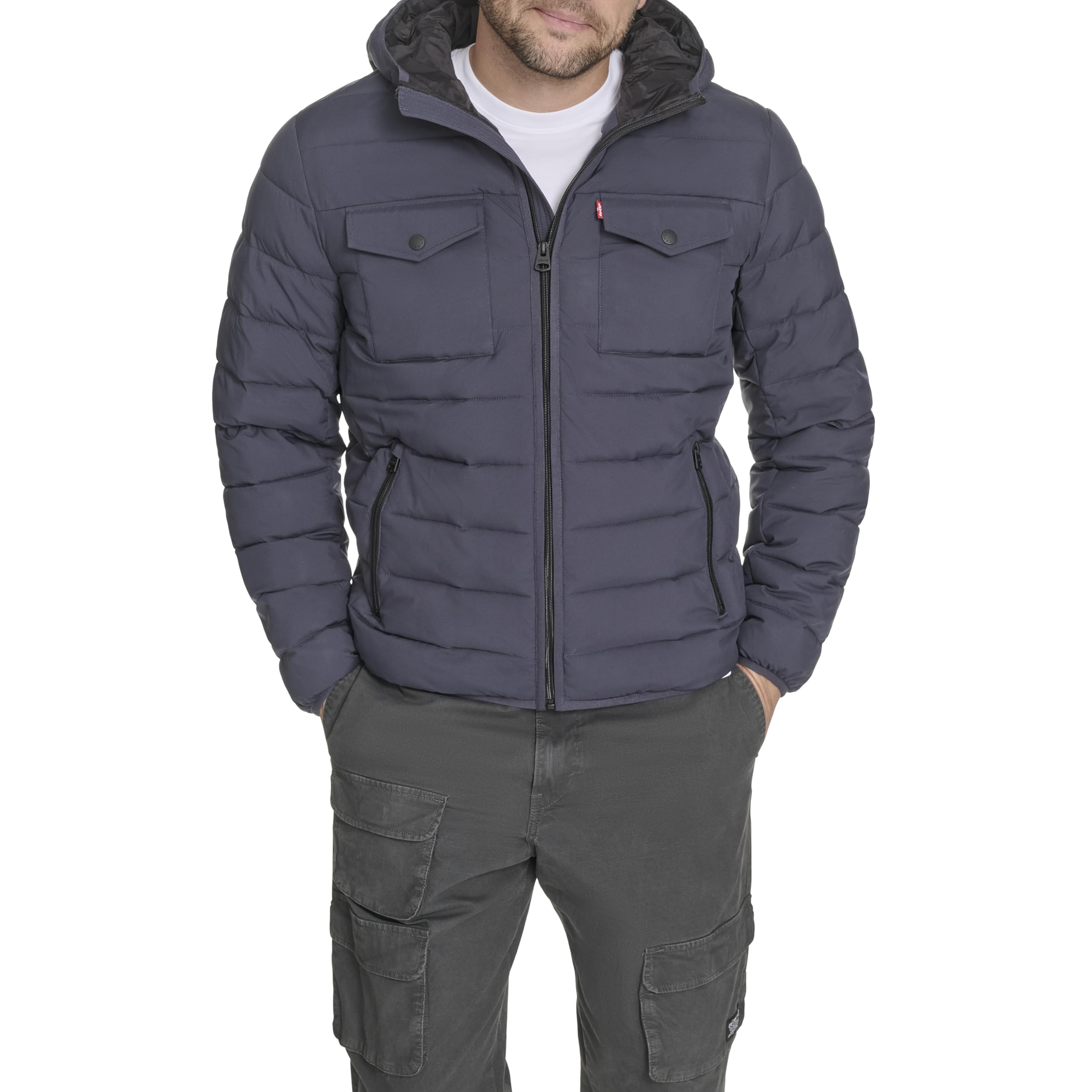 Water Resistant Stretch Hooded Puffer